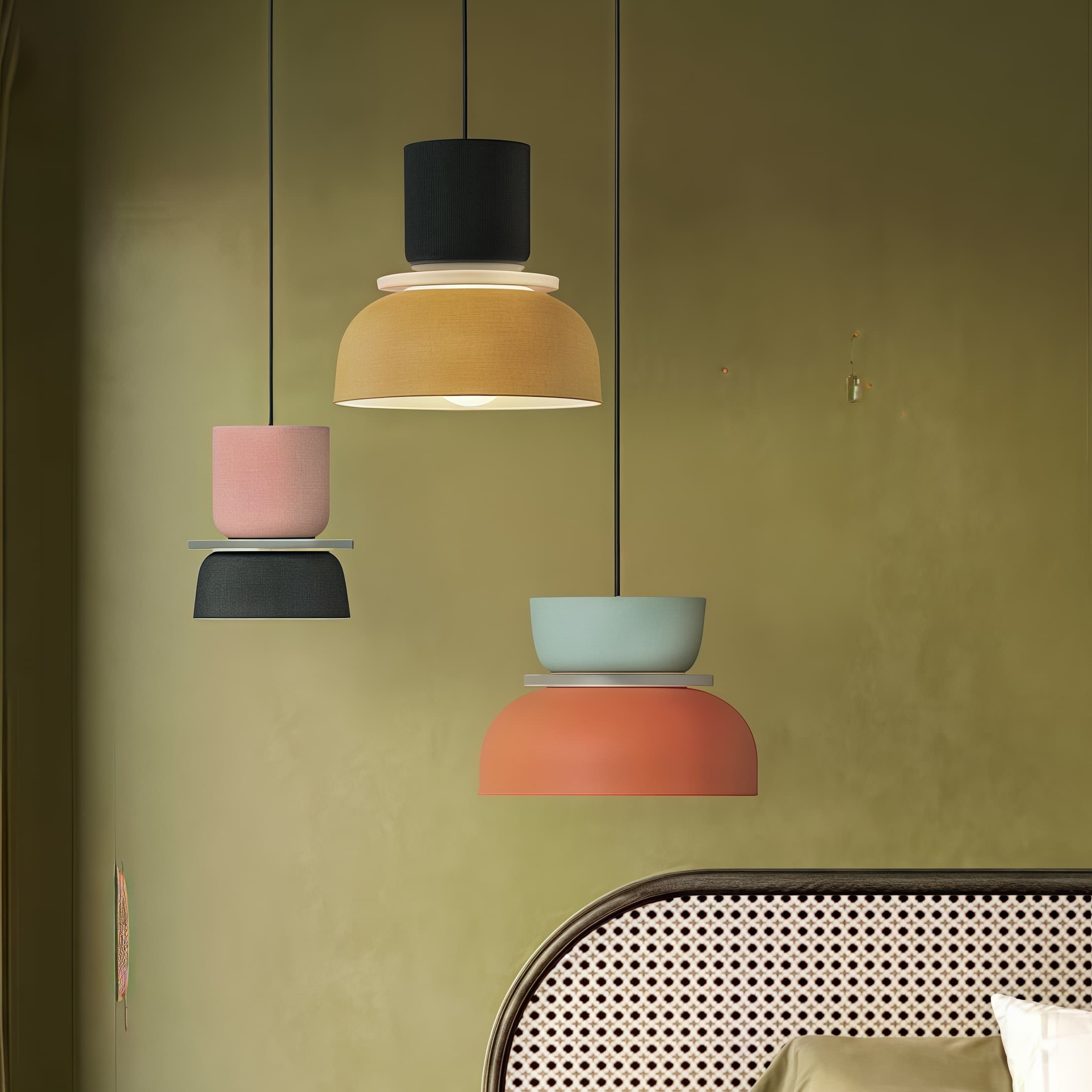 Nordic Style Macaron Pendant Light - Modern Color Block Bowl Shade Lamp