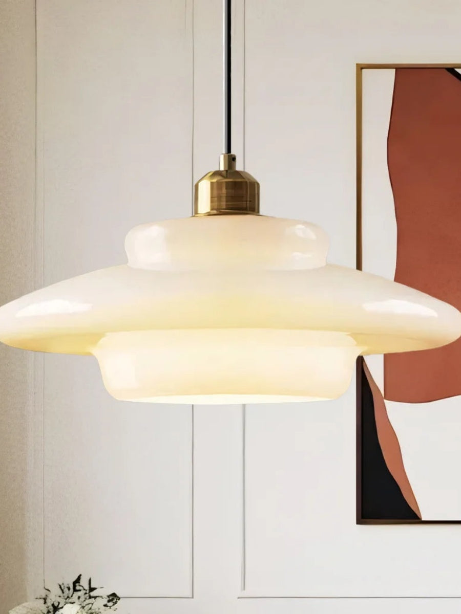 Modern Cream Art Deco Milk Glass Pendant Light