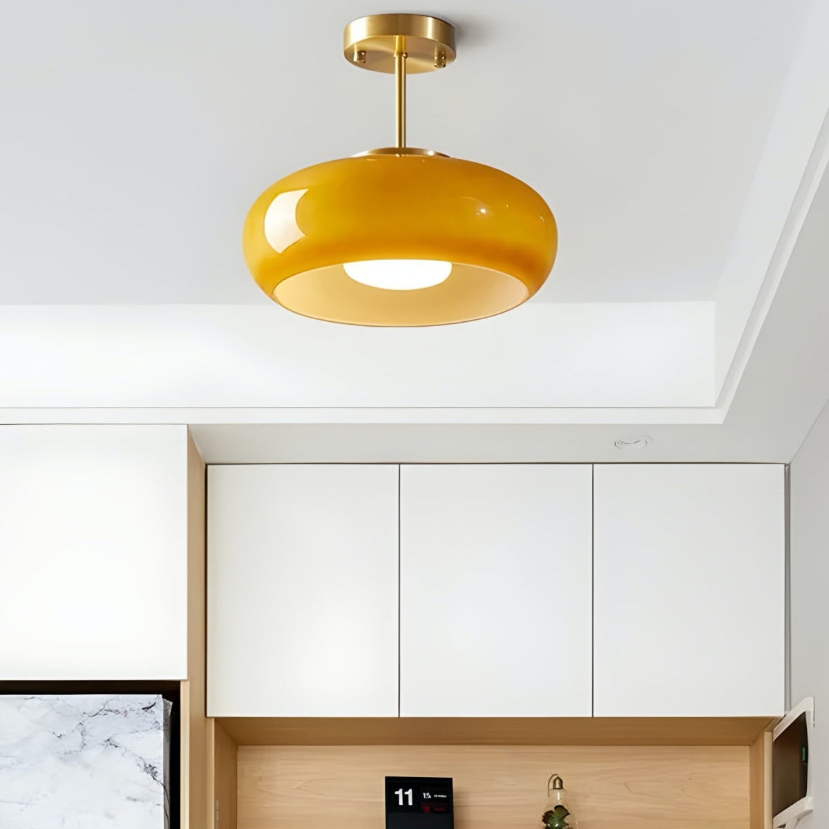 Nordic Style Bauhaus Glass Ceiling Lamp - Retro Brass Glass Disc Light