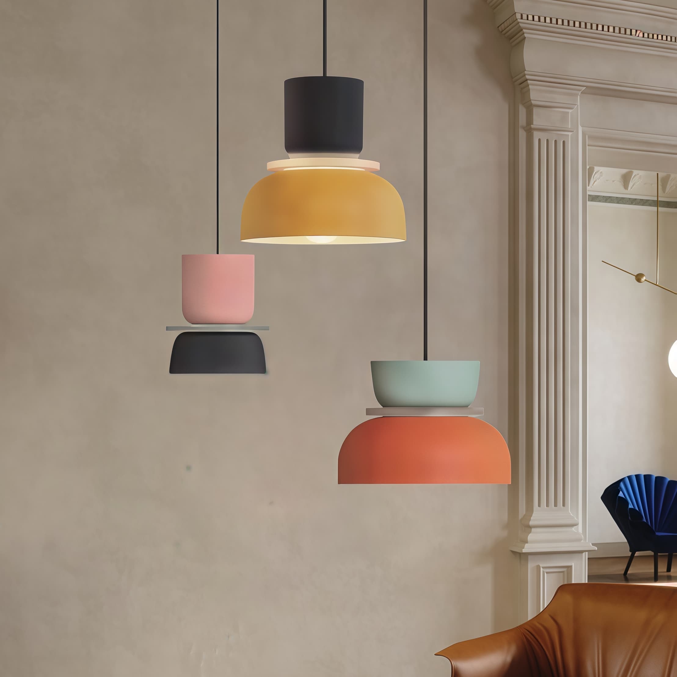 Nordic Style Macaron Pendant Light - Modern Color Block Bowl Shade Lamp