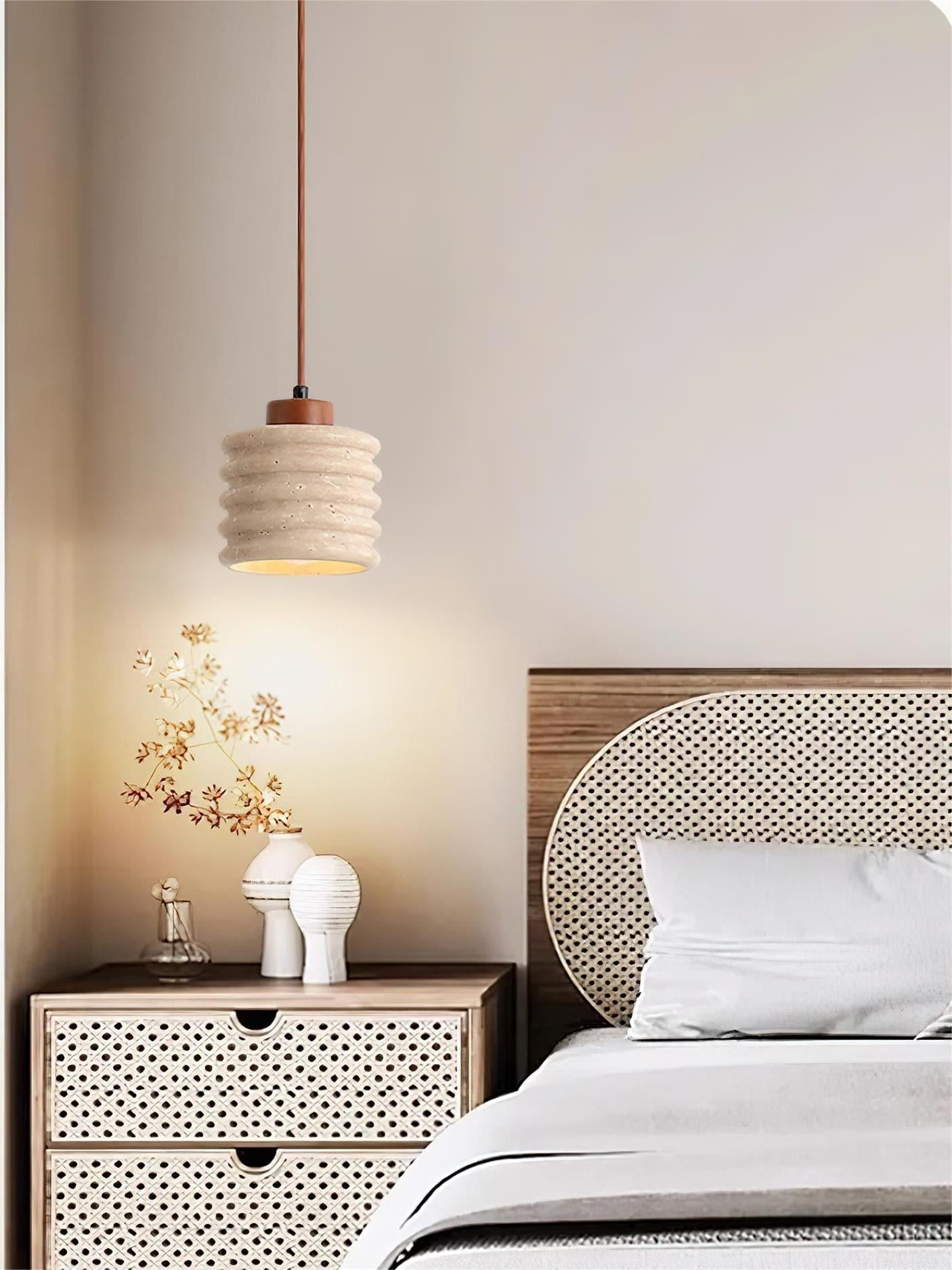 Wabi-Sabi Ripple Travertine Pendant Lamp for Bedroom Cafeteria