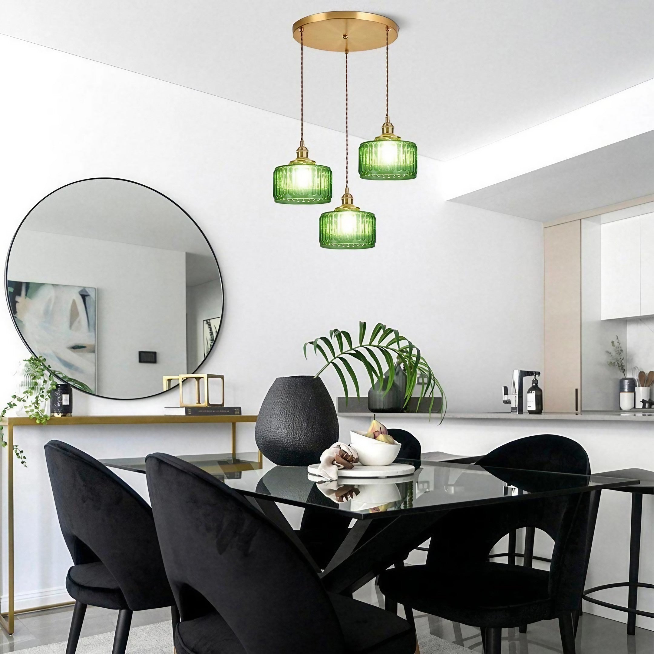 Vintage Wavy Green Glass Pendant Light – Cylinder Shade Hanging Lamp