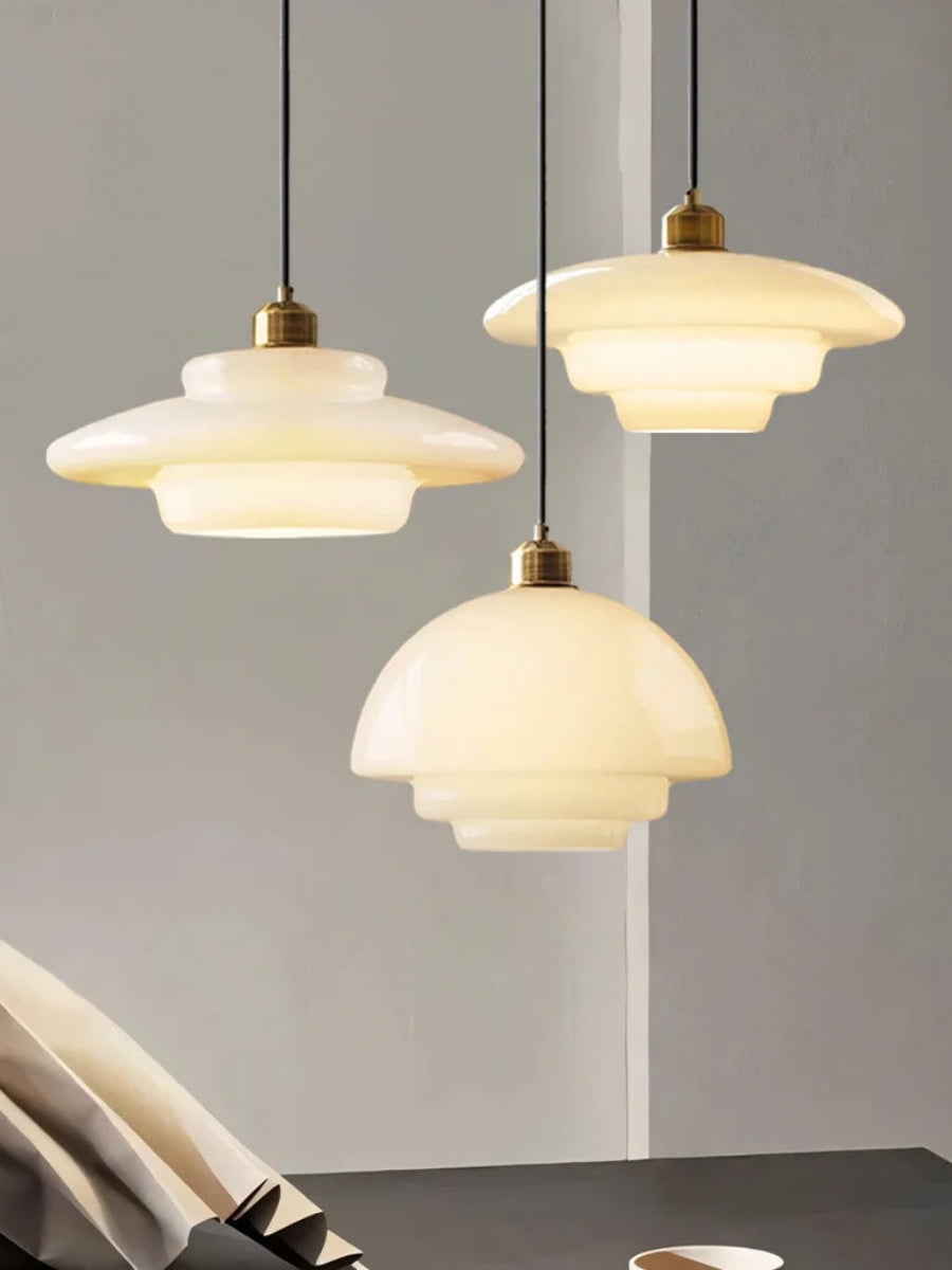 Modern Cream Art Deco Milk Glass Pendant Light