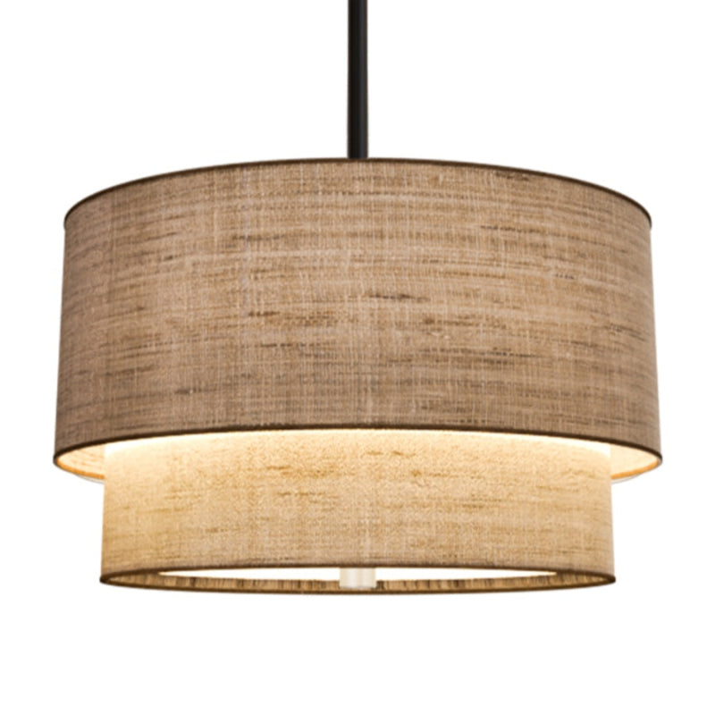 Double Fabric Drum Linen Pendant Lamp – Rustic Light for Dining Room