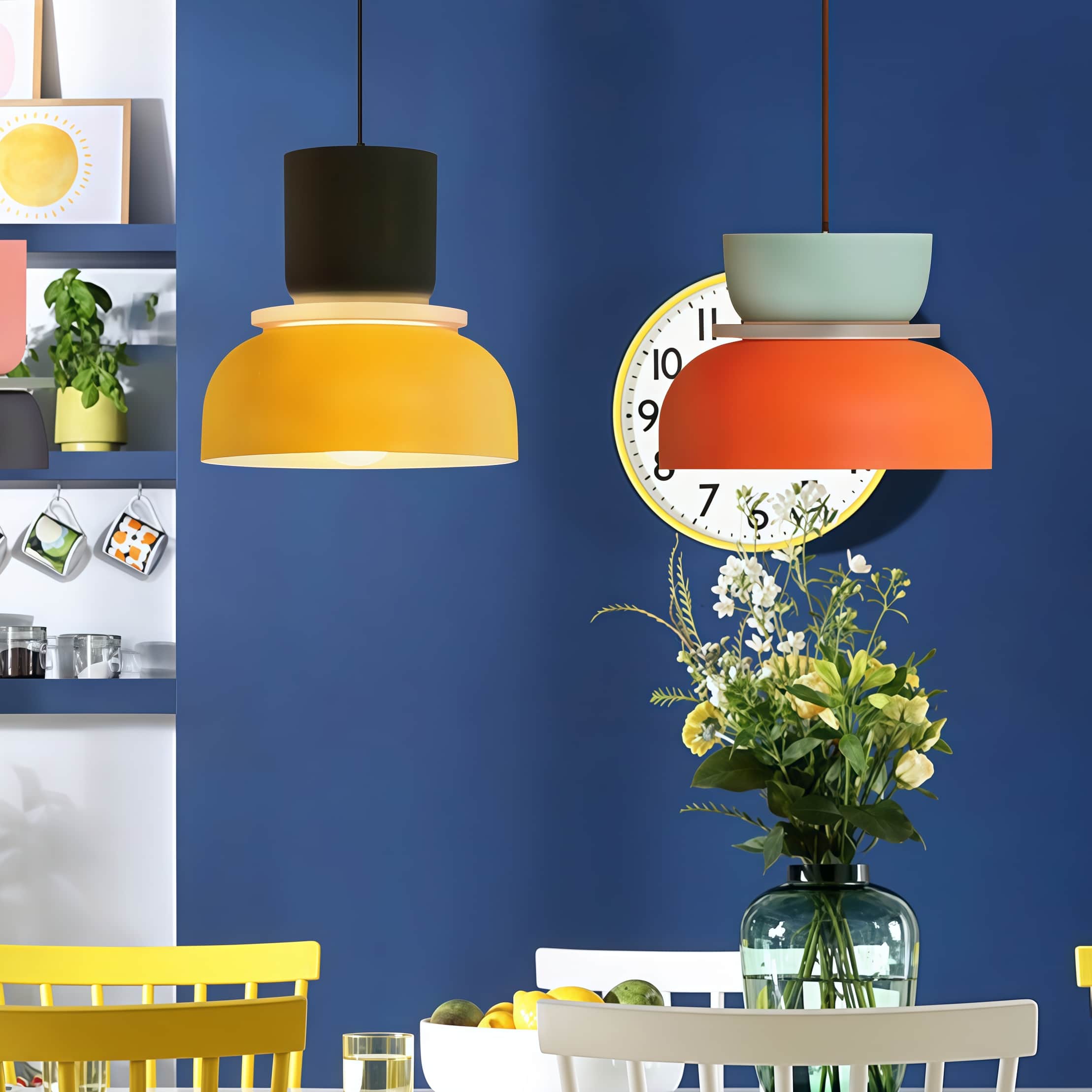 Nordic Style Macaron Pendant Light - Modern Color Block Bowl Shade Lamp