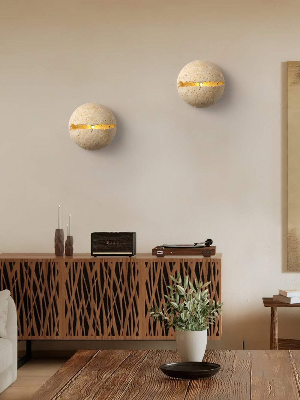 Hemispherical Split Travertine Wall Light