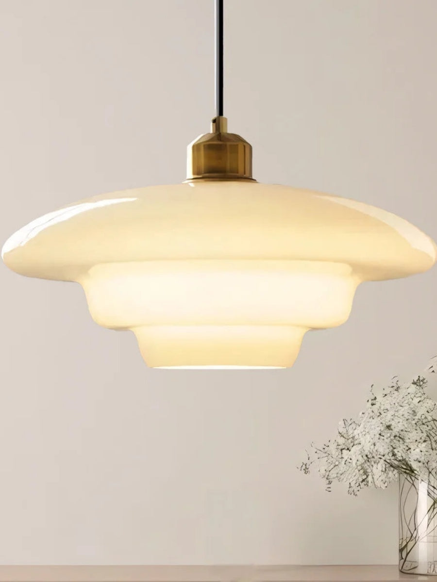 Modern Cream Art Deco Milk Glass Pendant Light