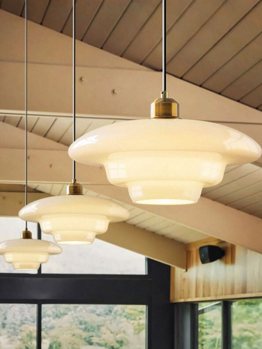 Modern Cream Art Deco Milk Glass Pendant Light