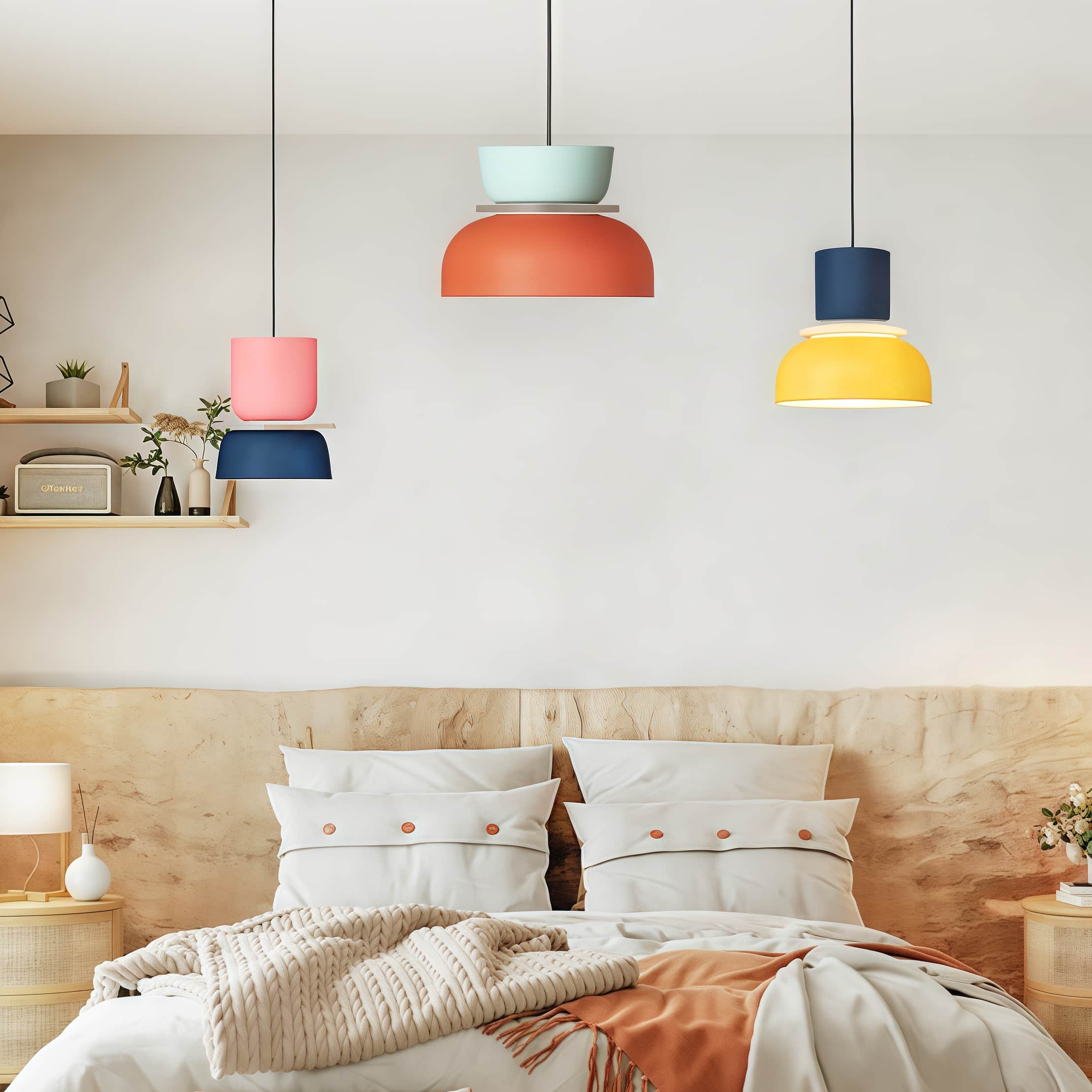 Nordic Style Macaron Pendant Light - Modern Color Block Bowl Shade Lamp