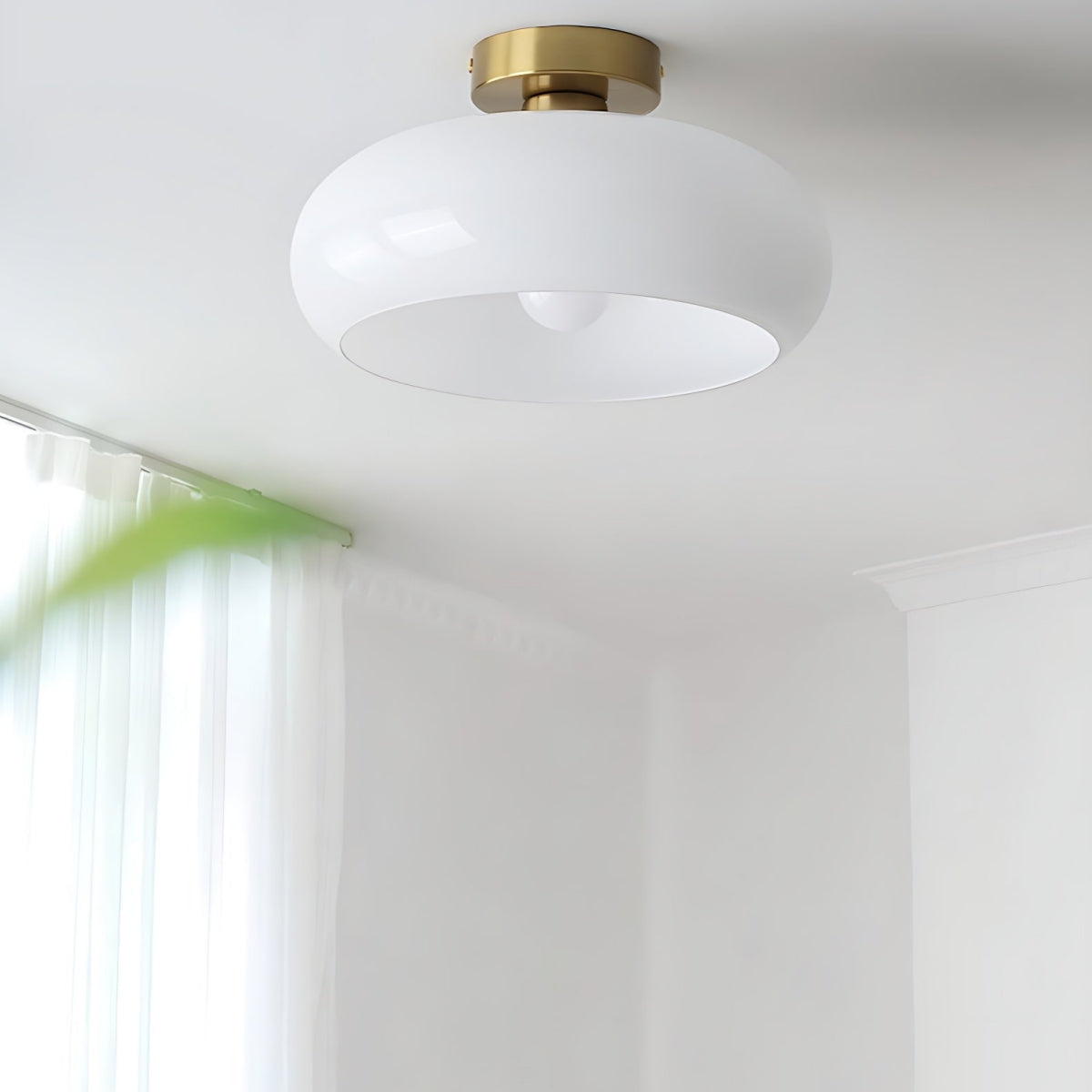 Nordic Style Bauhaus Glass Ceiling Lamp - Retro Brass Glass Disc Light