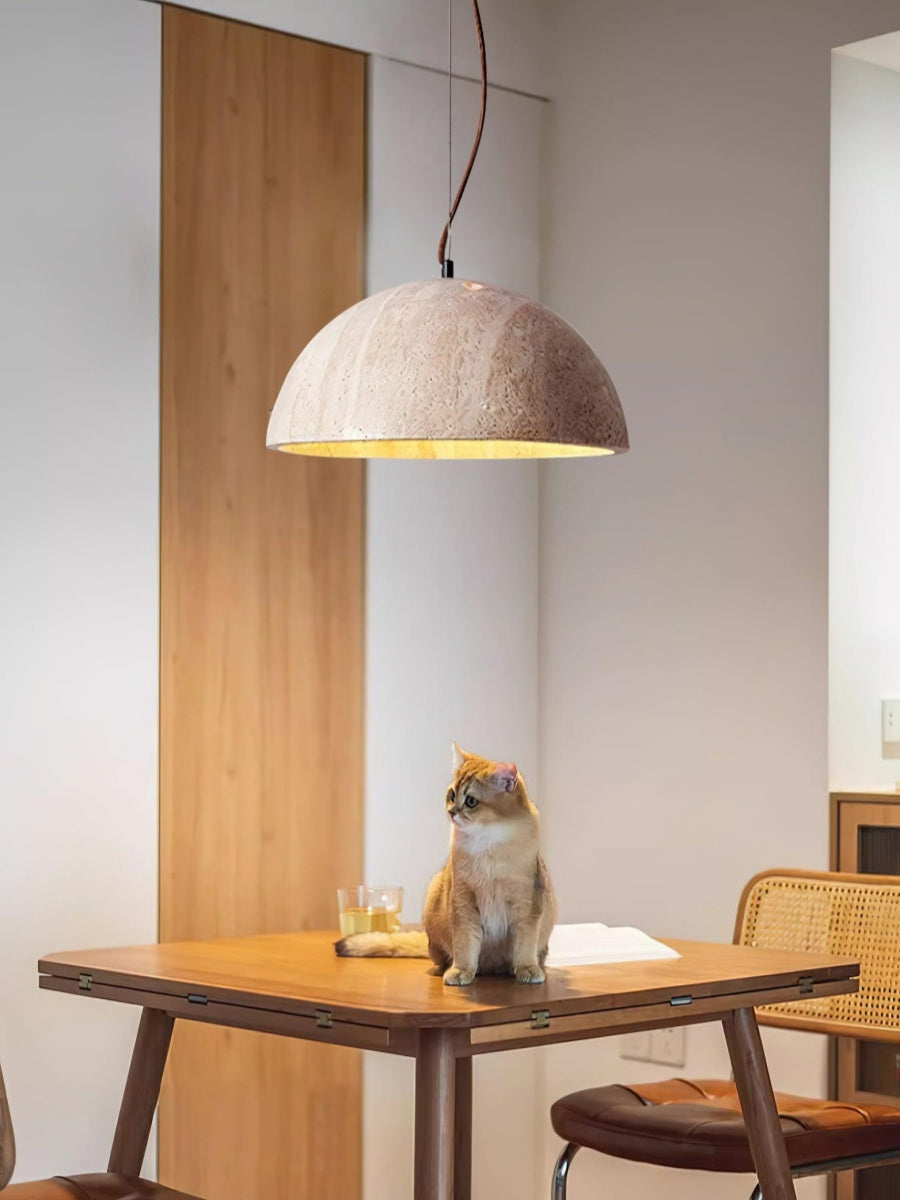 Modern Minimalist Travertine Hemisphere Pendant Lamp
