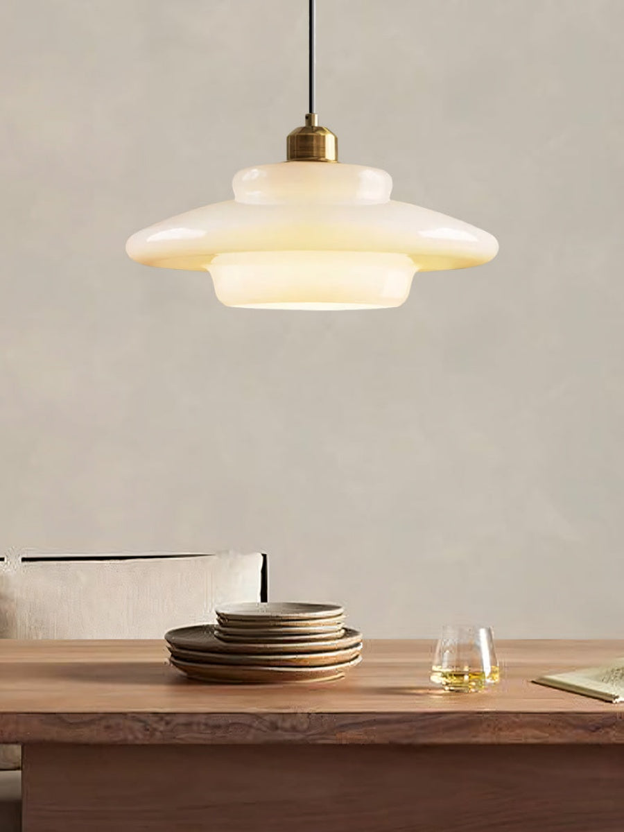 Modern Cream Art Deco Milk Glass Pendant Light