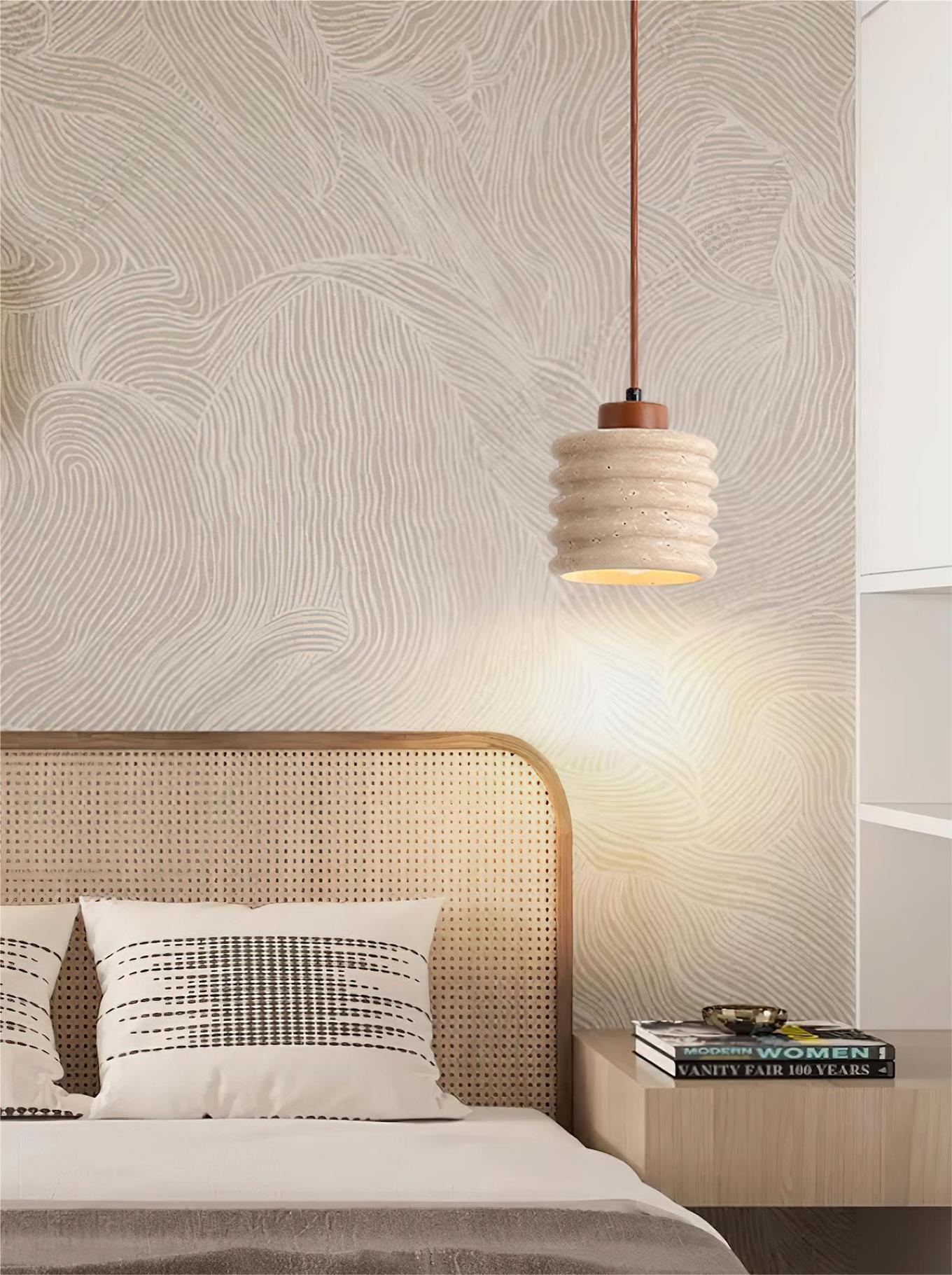Wabi-Sabi Ripple Travertine Pendant Lamp for Bedroom Cafeteria