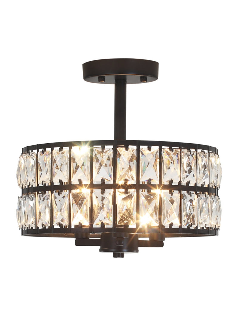 Luxury Crystal Wheeled Glass Pendant Light - Drum Semi Flush Chandelier