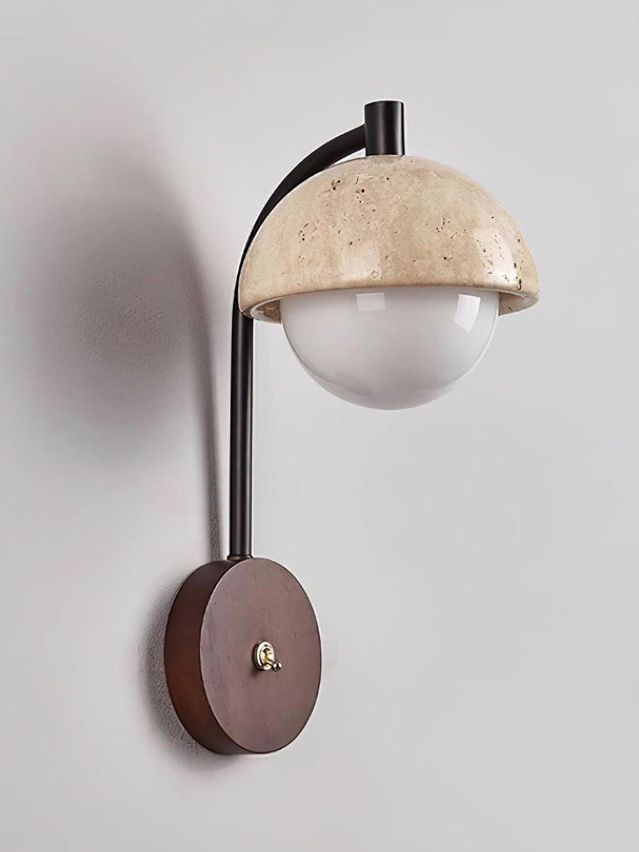Wabi-Sabi Style Travertine Half-Sphere Design Wall Lamp for Living Rooms and Bedrooms