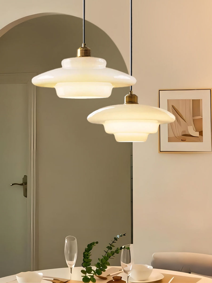Modern Cream Art Deco Milk Glass Pendant Light