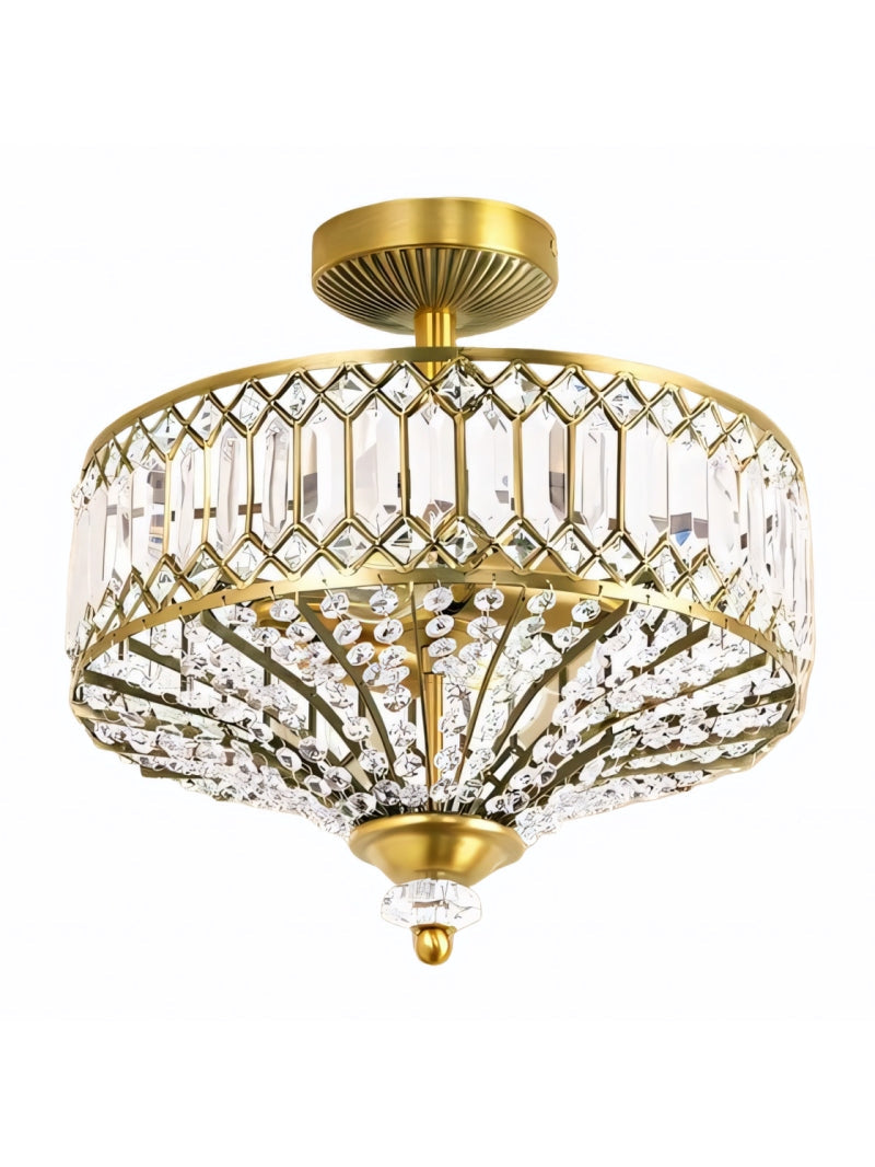 Luxury Crystal Wheeled Glass Pendant Light - Drum Semi Flush Chandelier