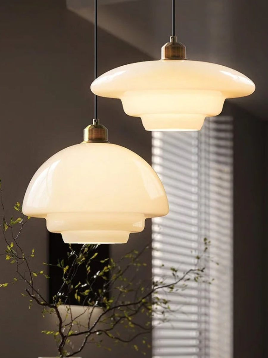 Modern Cream Art Deco Milk Glass Pendant Light