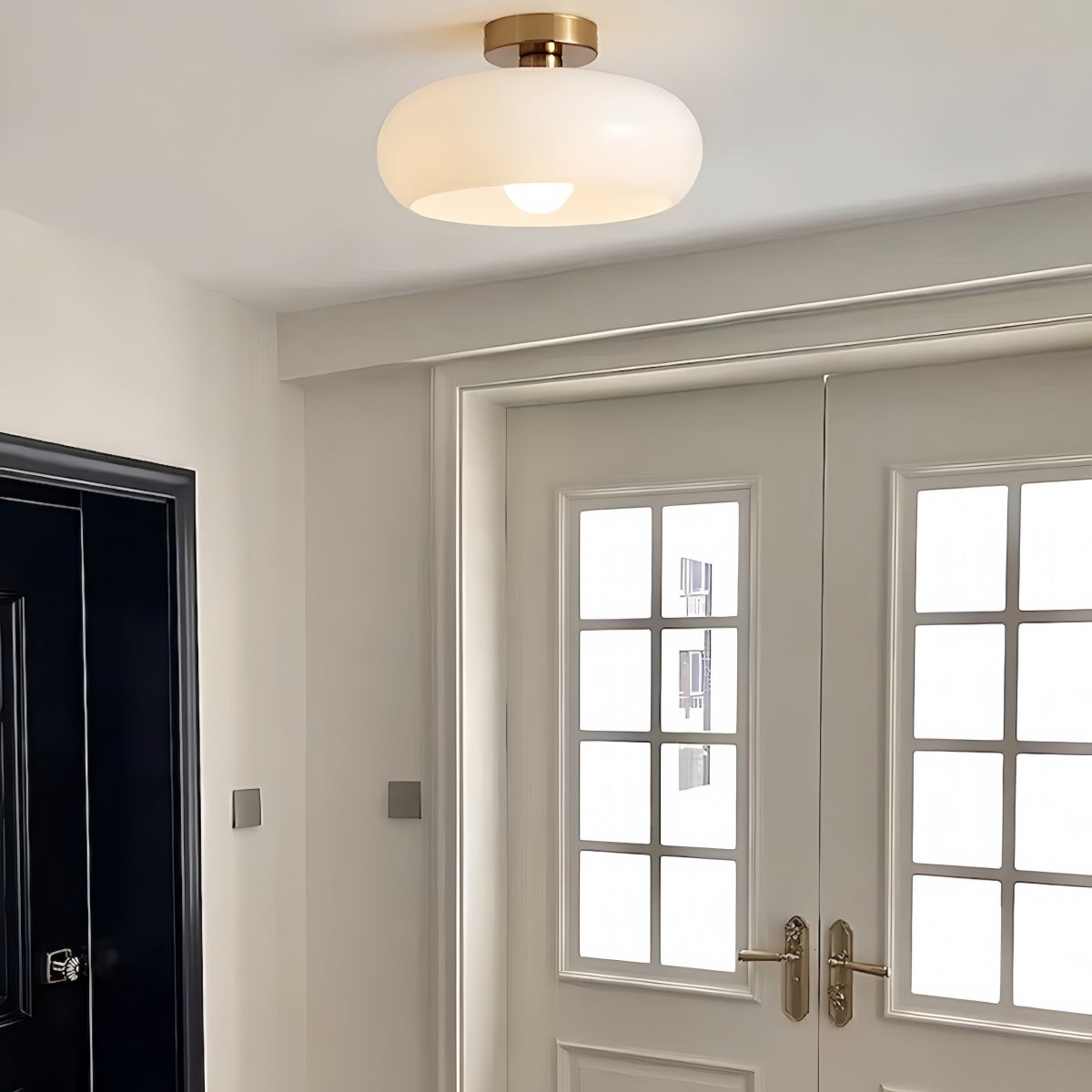 Nordic Style Bauhaus Glass Ceiling Lamp - Retro Brass Glass Disc Light