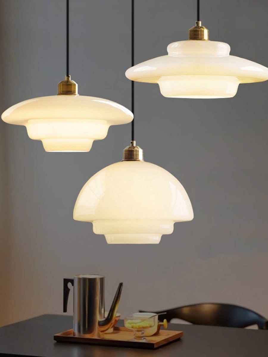 Modern Cream Art Deco Milk Glass Pendant Light