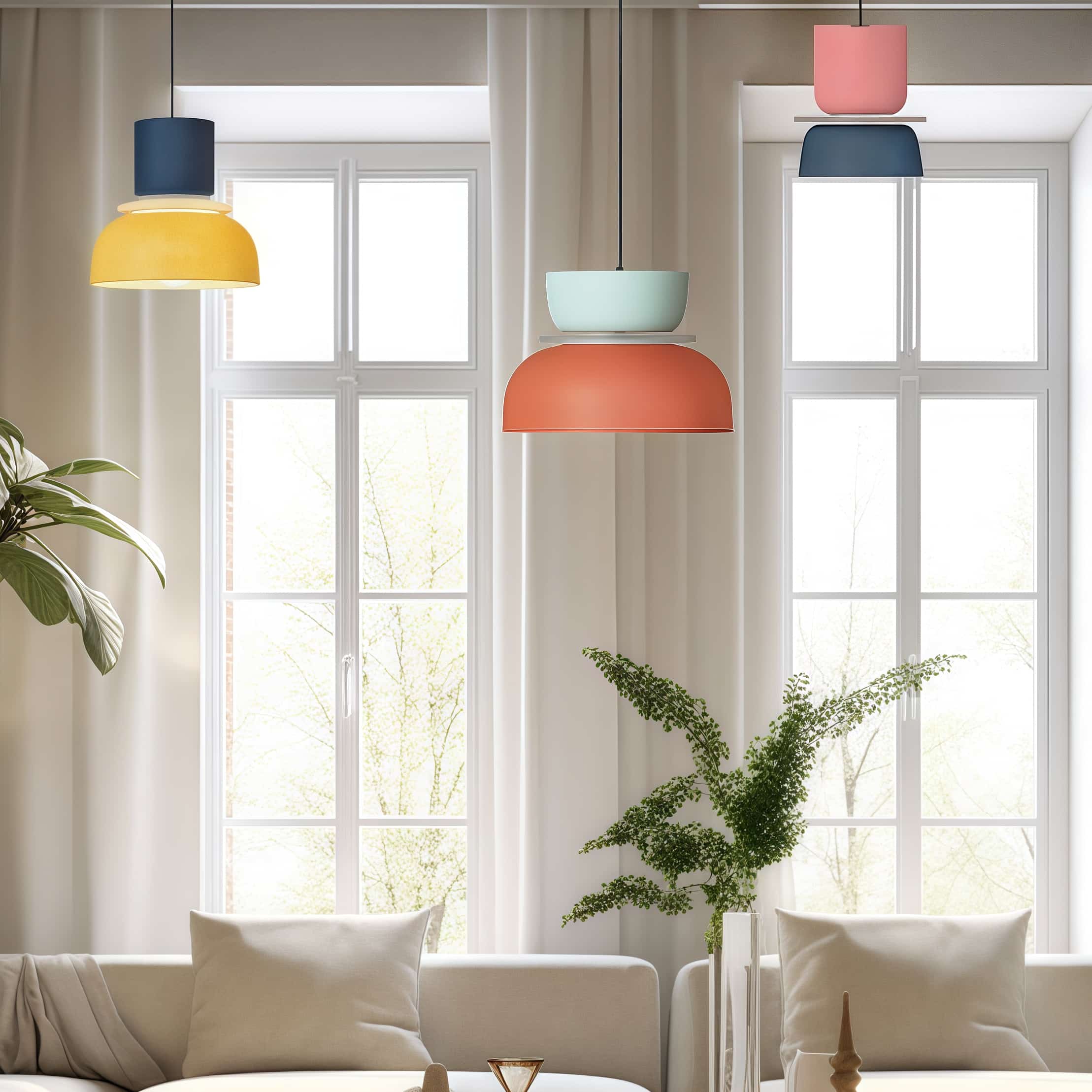 Nordic Style Macaron Pendant Light - Modern Color Block Bowl Shade Lamp