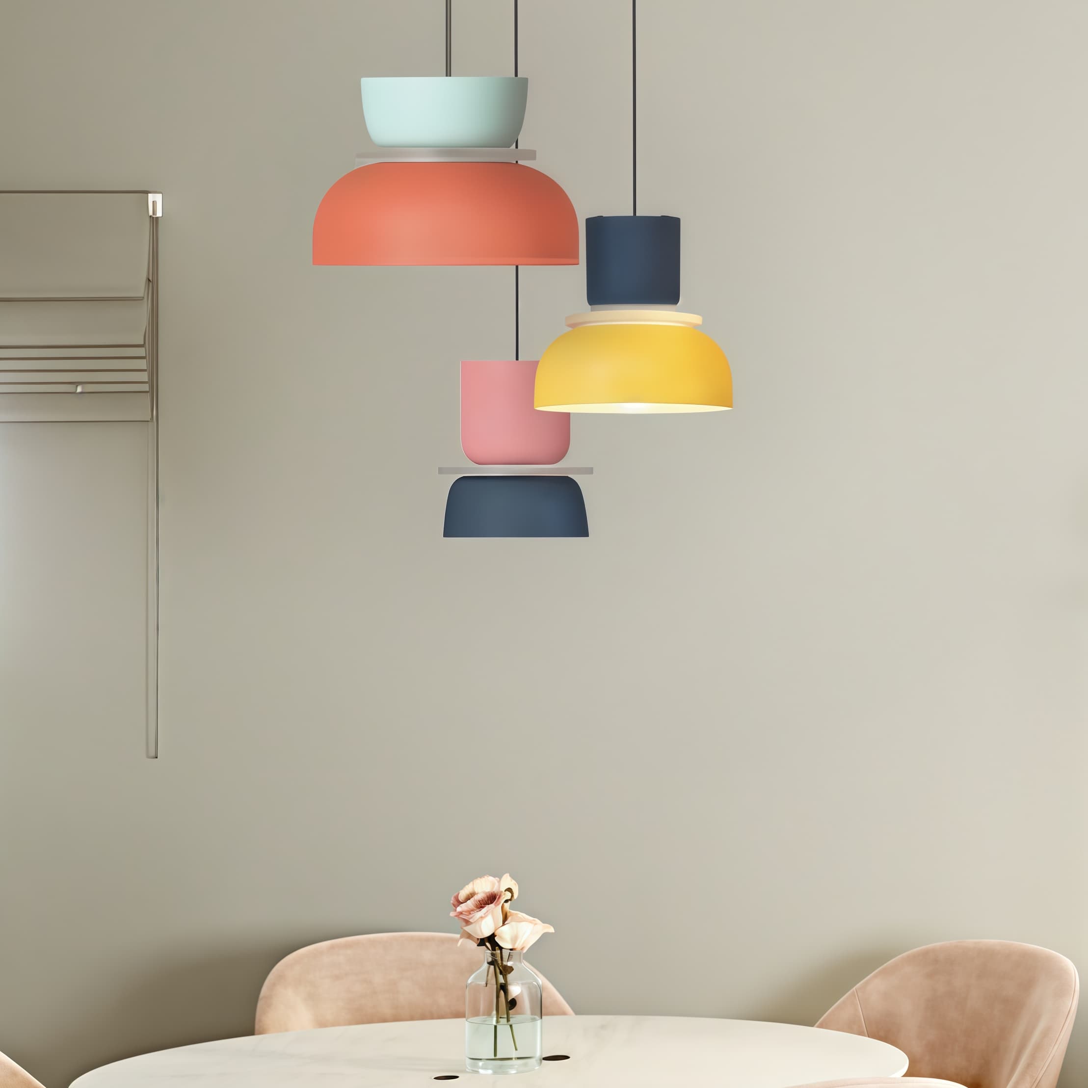 Nordic Style Macaron Pendant Light - Modern Color Block Bowl Shade Lamp