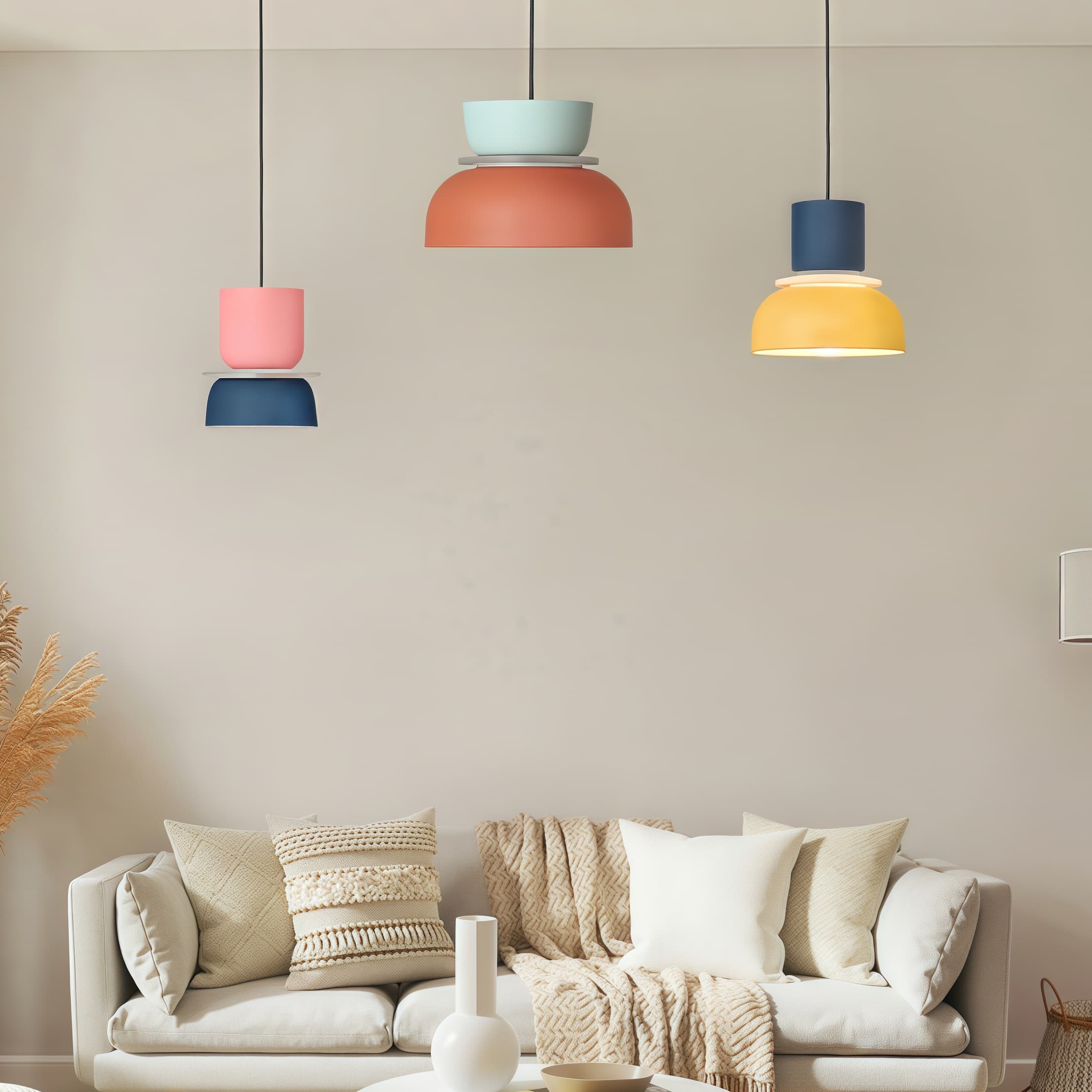 Nordic Style Macaron Pendant Light - Modern Color Block Bowl Shade Lamp