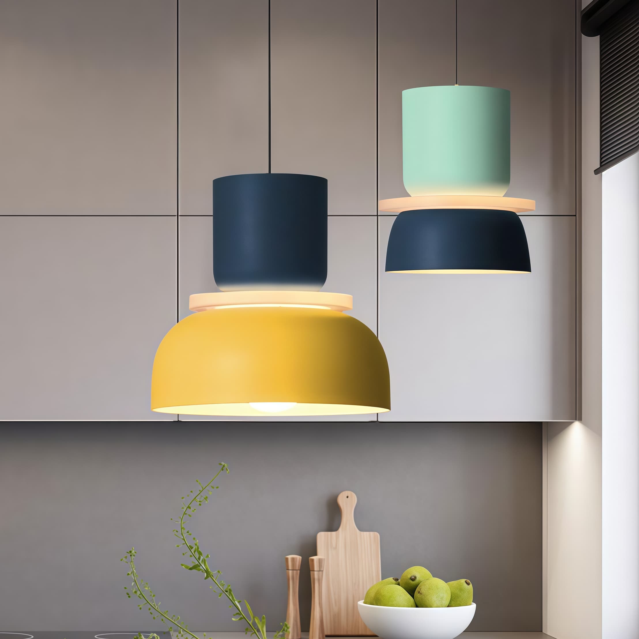 Nordic Style Macaron Pendant Light - Modern Color Block Bowl Shade Lamp