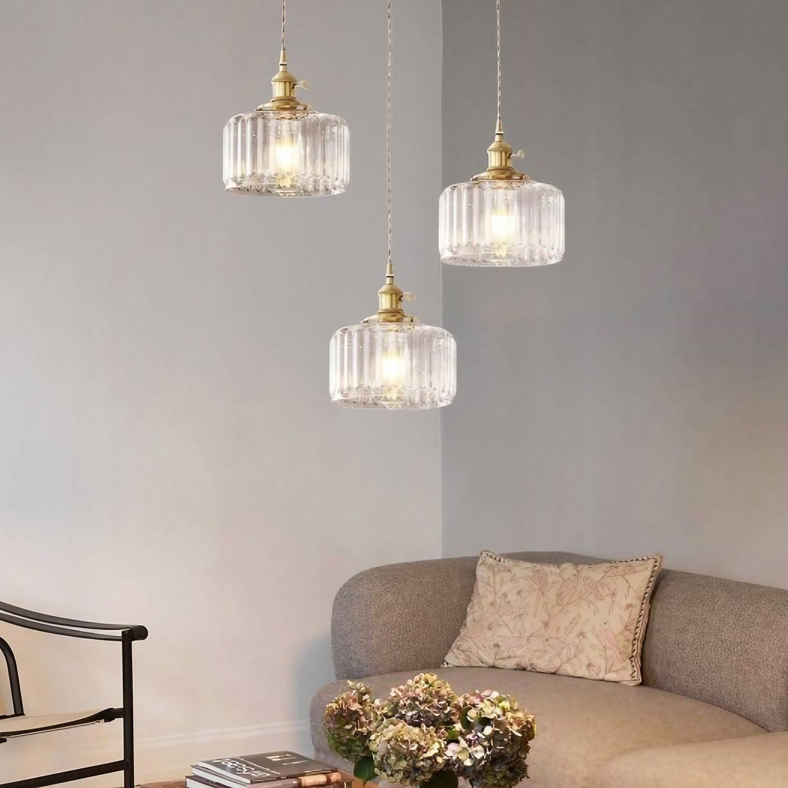 Vintage Wavy Green Glass Pendant Light – Cylinder Shade Hanging Lamp