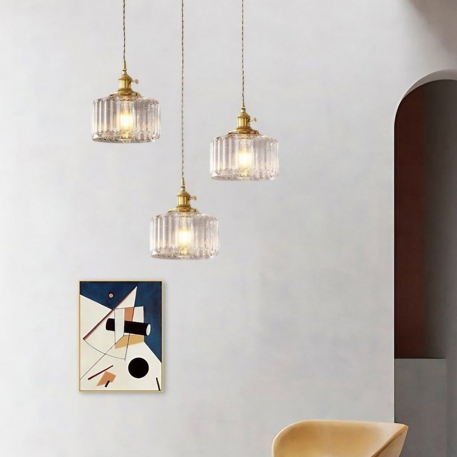 Vintage Wavy Green Glass Pendant Light – Cylinder Shade Hanging Lamp