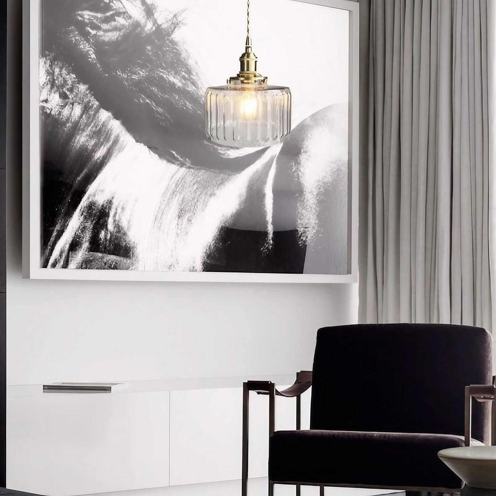 Vintage Wavy Green Glass Pendant Light – Cylinder Shade Hanging Lamp