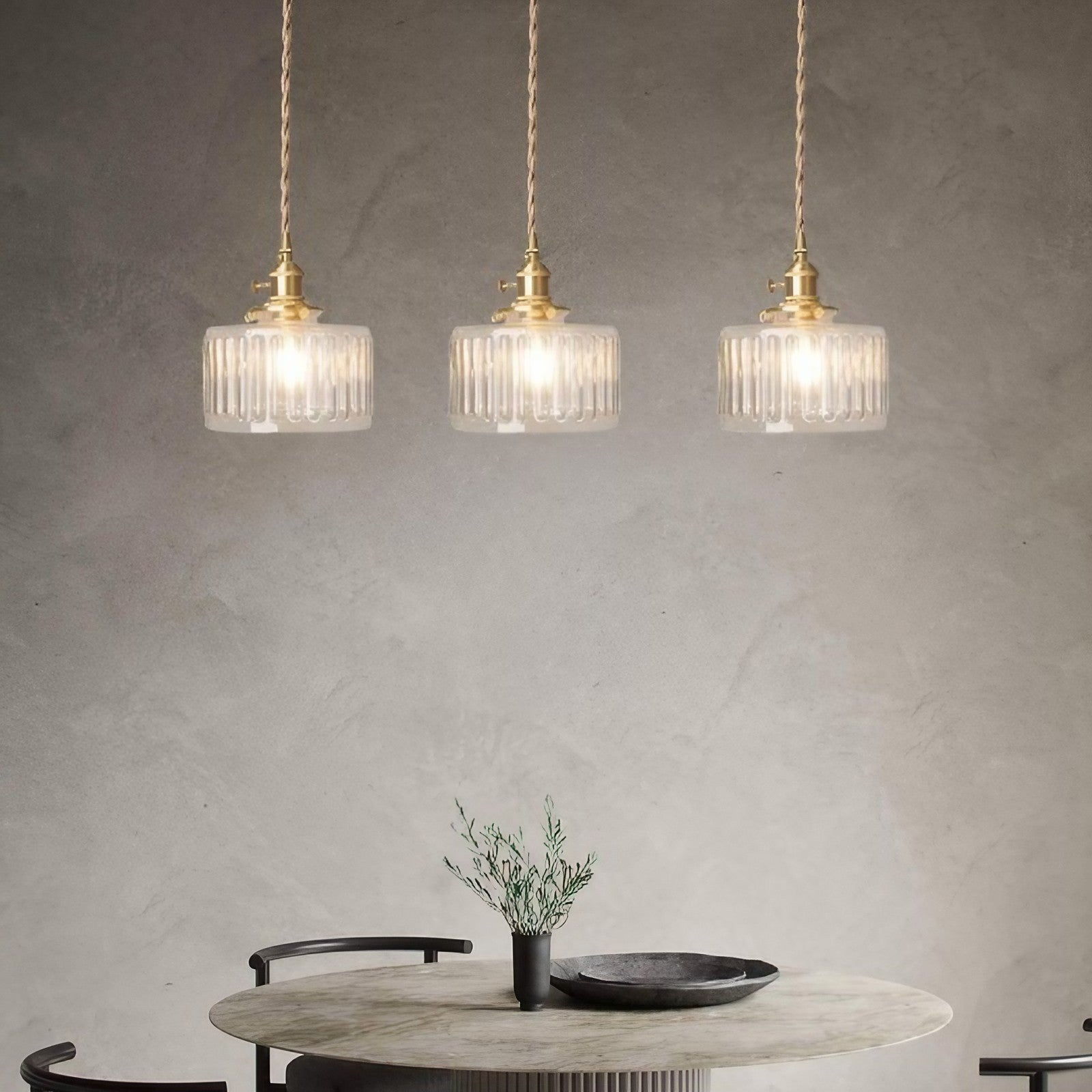 Vintage Wavy Green Glass Pendant Light – Cylinder Shade Hanging Lamp