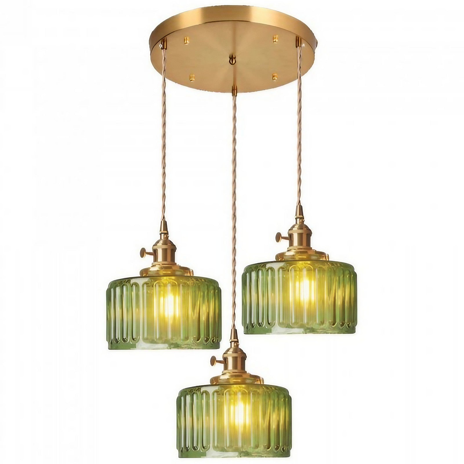 Vintage Wavy Green Glass Pendant Light – Cylinder Shade Hanging Lamp