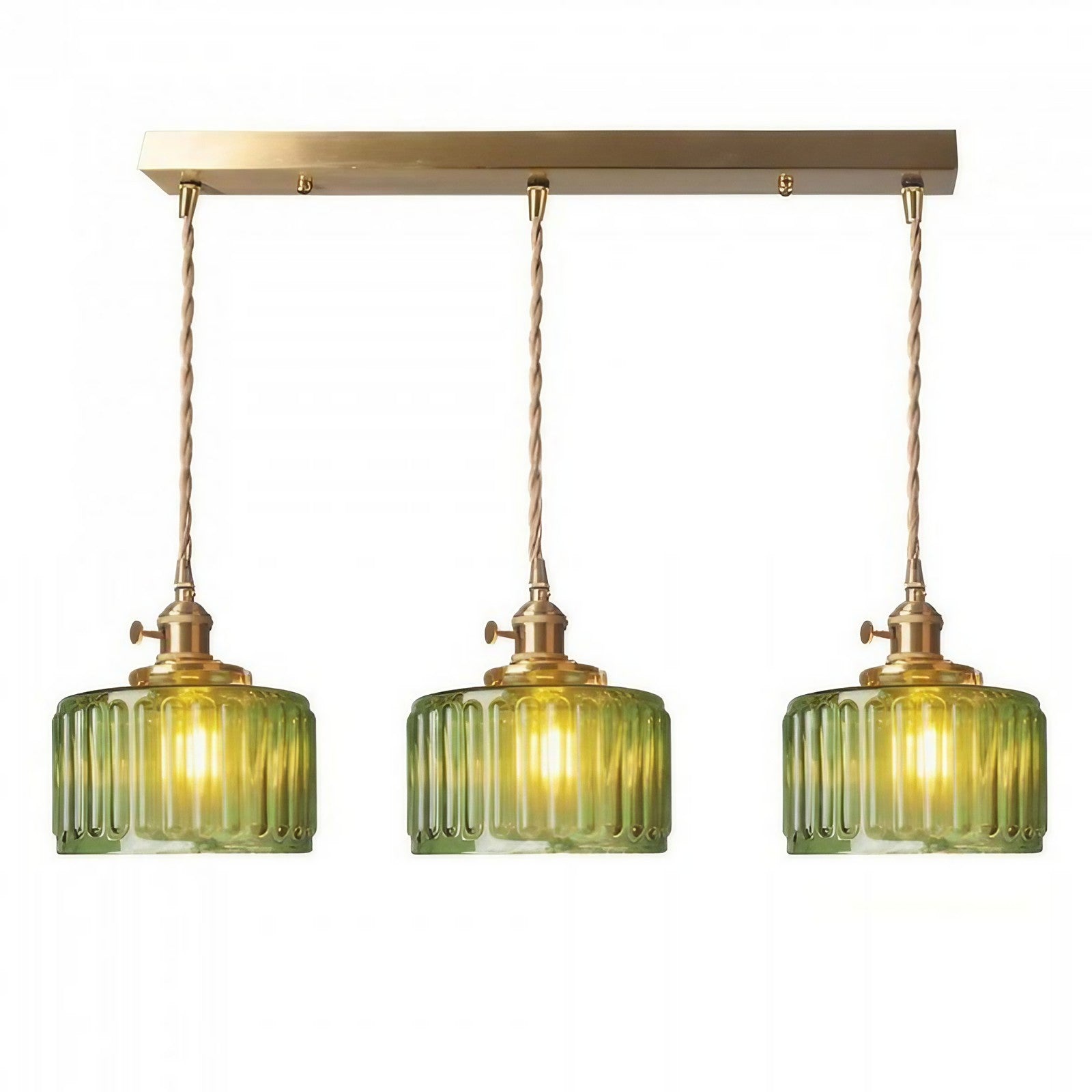 Vintage Wavy Green Glass Pendant Light – Cylinder Shade Hanging Lamp