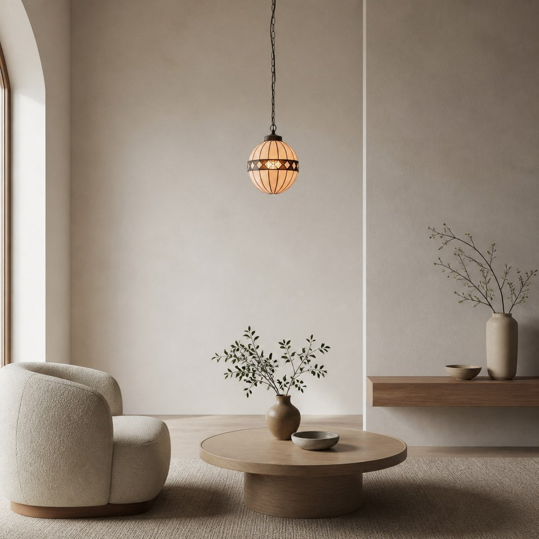 TF Fargo Tiffany Style Globe Pendant – Handcrafted Art Glass Sphere Light for Kitchen Island