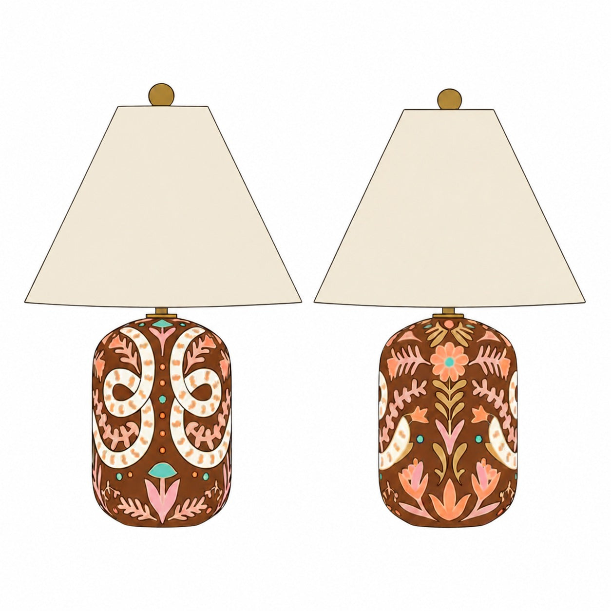 Ceruna Ceramic Table Lamp - Tapered Linen Shade Wax Resist for Bedroom