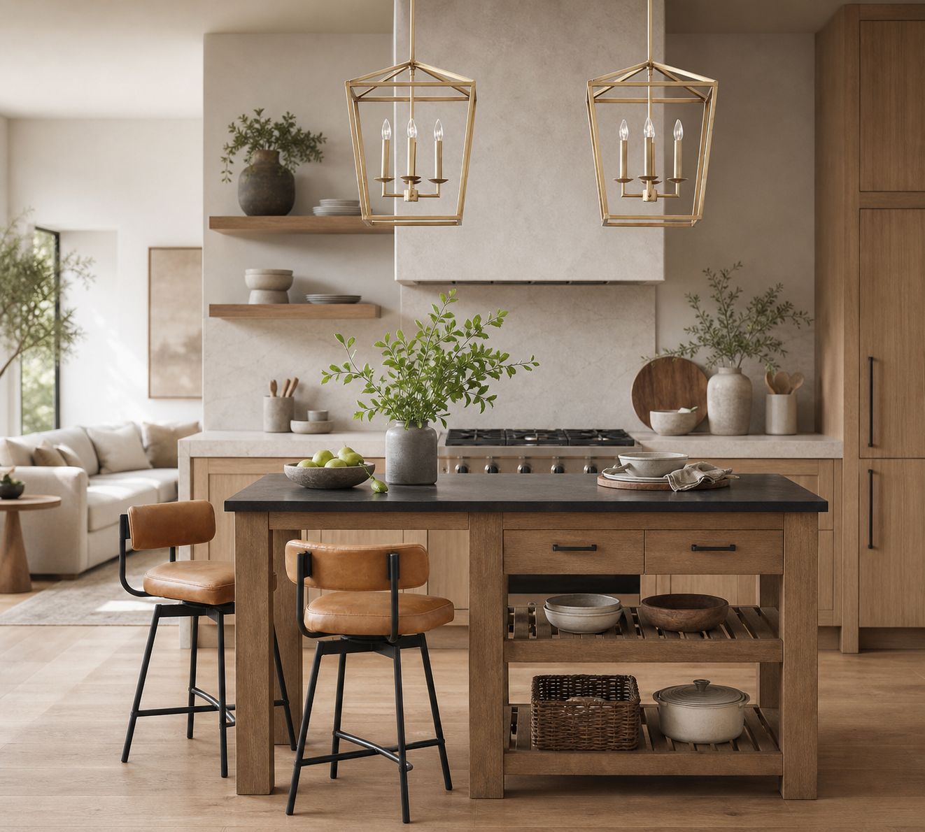 Rowan Bronze and Brass Lantern Pendant Light - Steel Hanging Ceiling Fixture