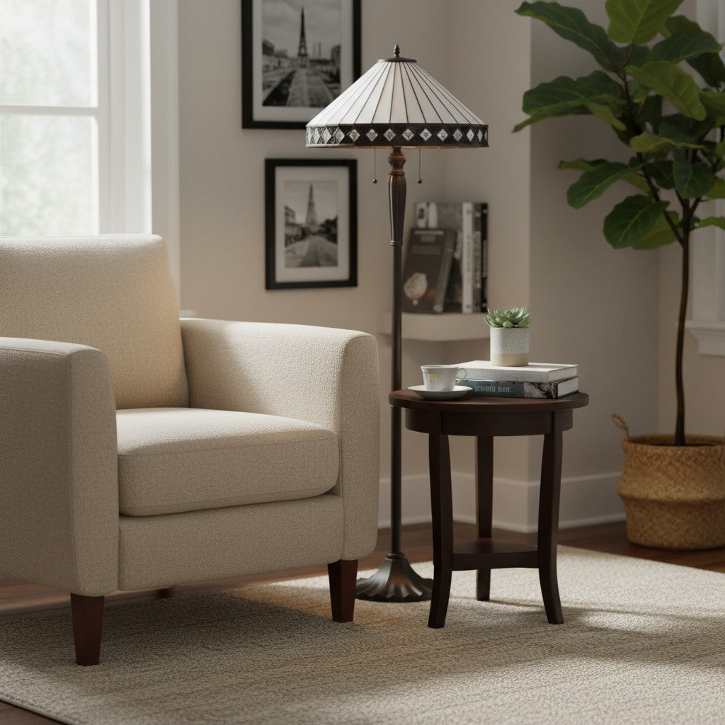 TiffStar Art Glass Floor Lamp with Ornamental Pattern Shade – Standing Light for Living Rooms