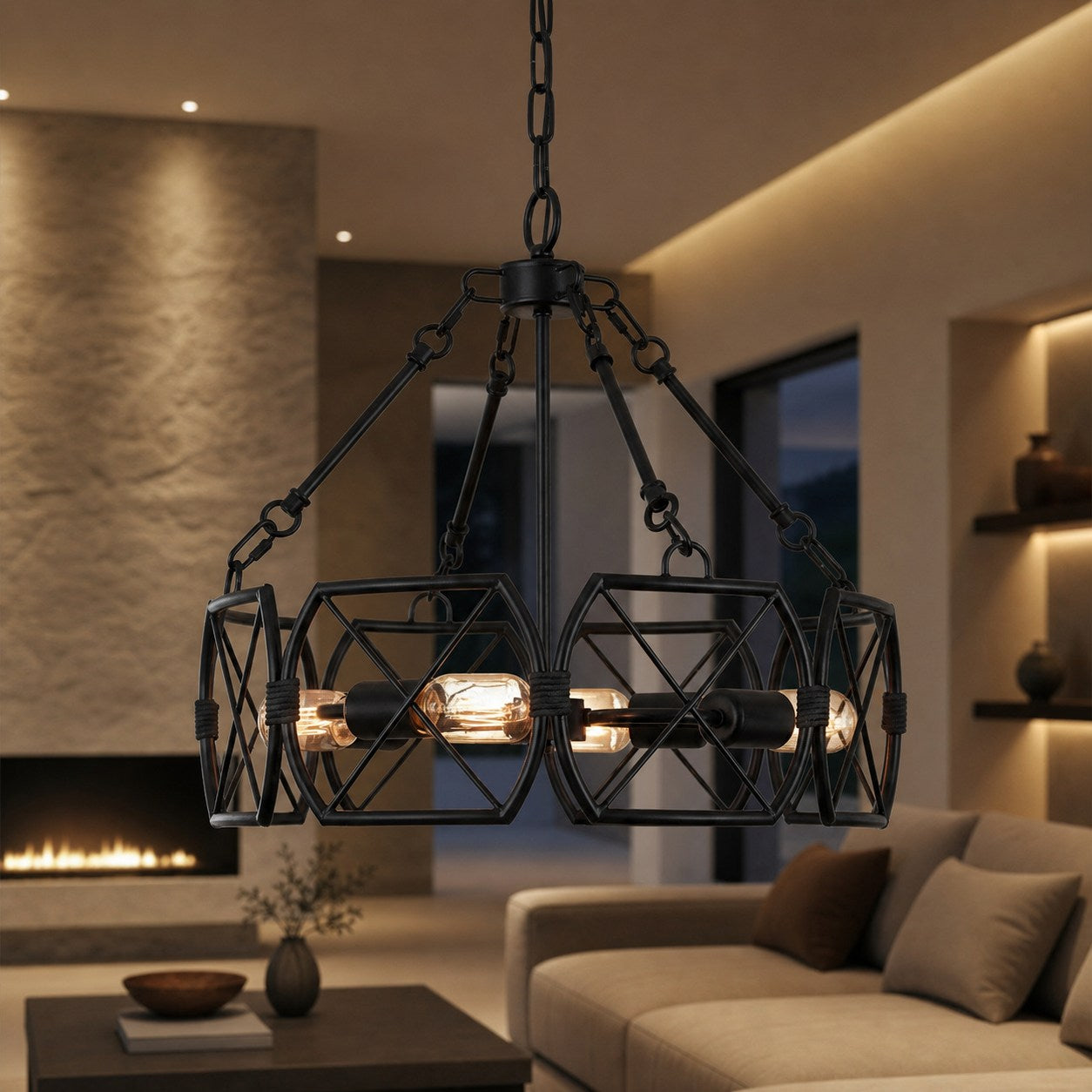 FerraLoft Geometric Cage Metal Pendant Light - Industrial Hanging Fixture for Kitchen Island