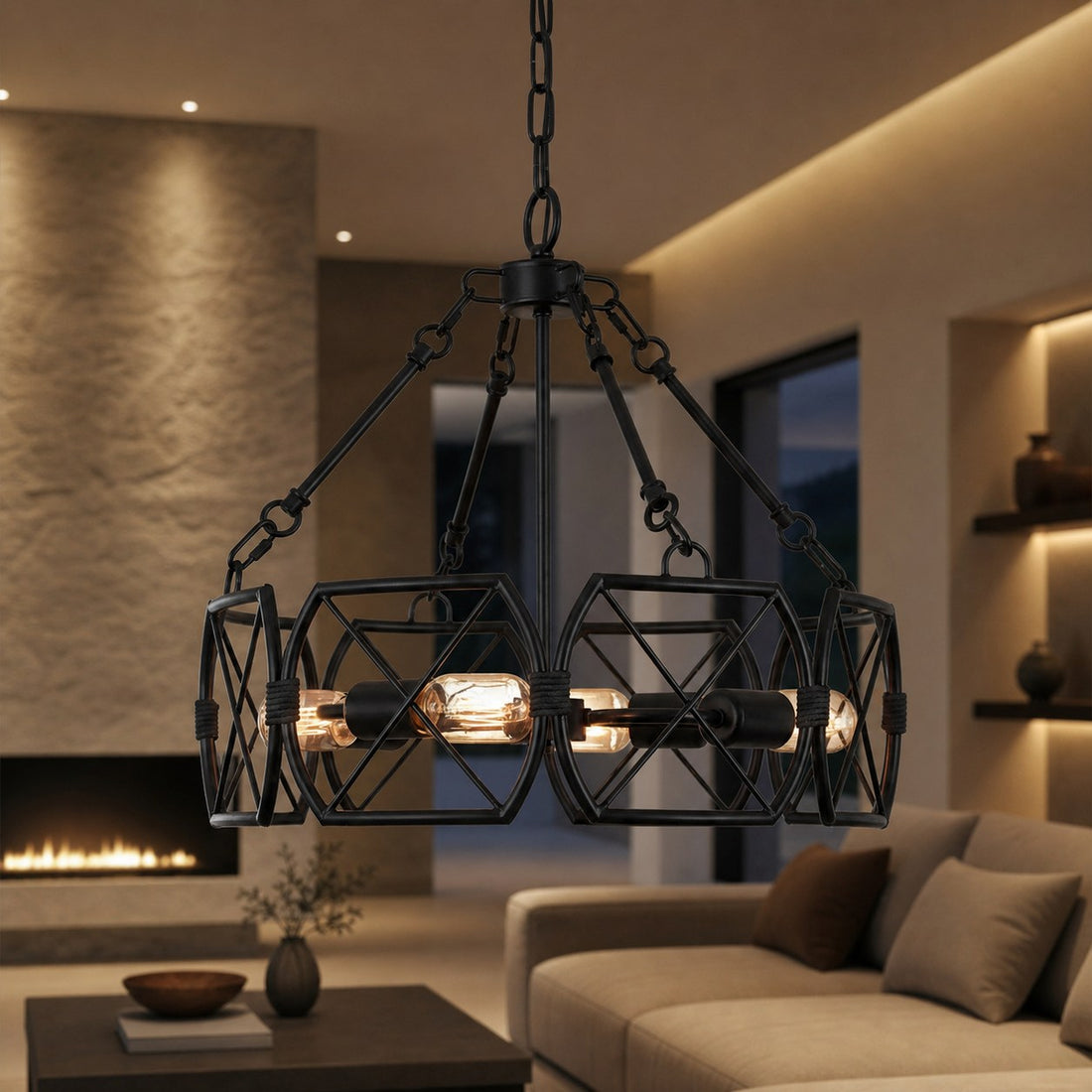 FerraLoft Geometric Cage Metal Pendant Light - Industrial Hanging Fixture for Kitchen Island