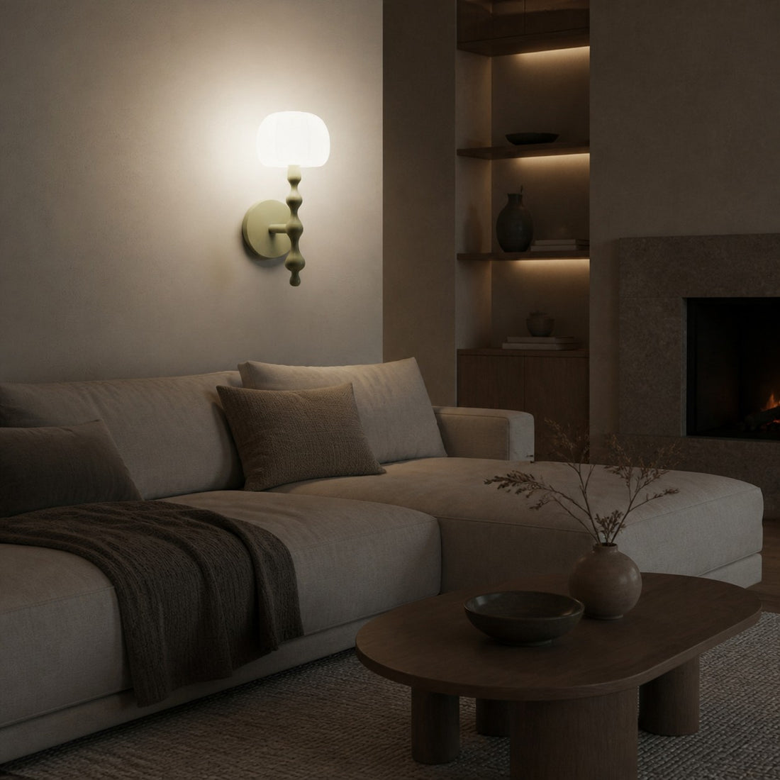 Savara Modern Curved Base Wall Light – Soft Diffused Fabric Shade for Hallways and Living Rooms