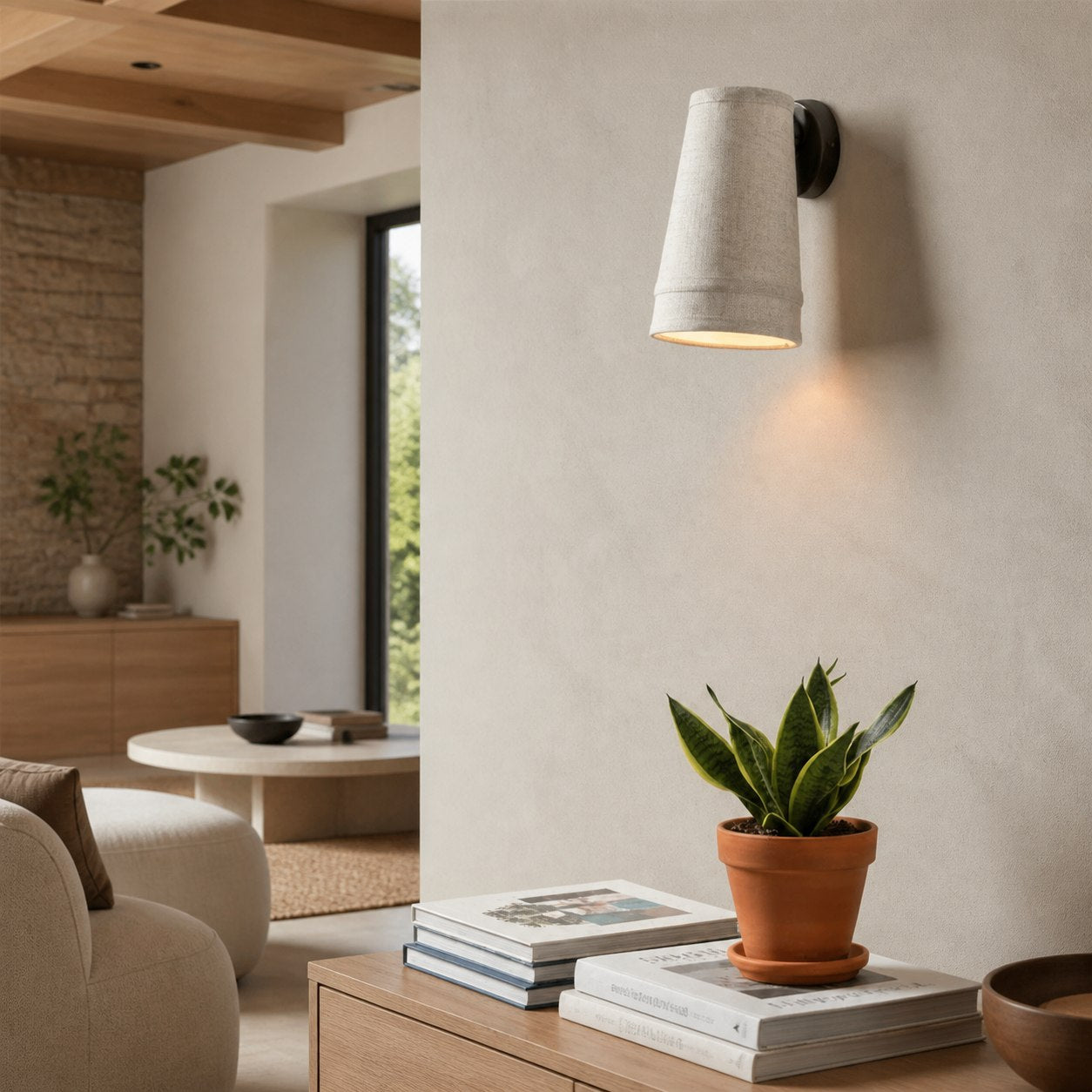 Zalen Textured Linen Bronze Wall Light – Soft Retro Wall Sconce for Reading Nook