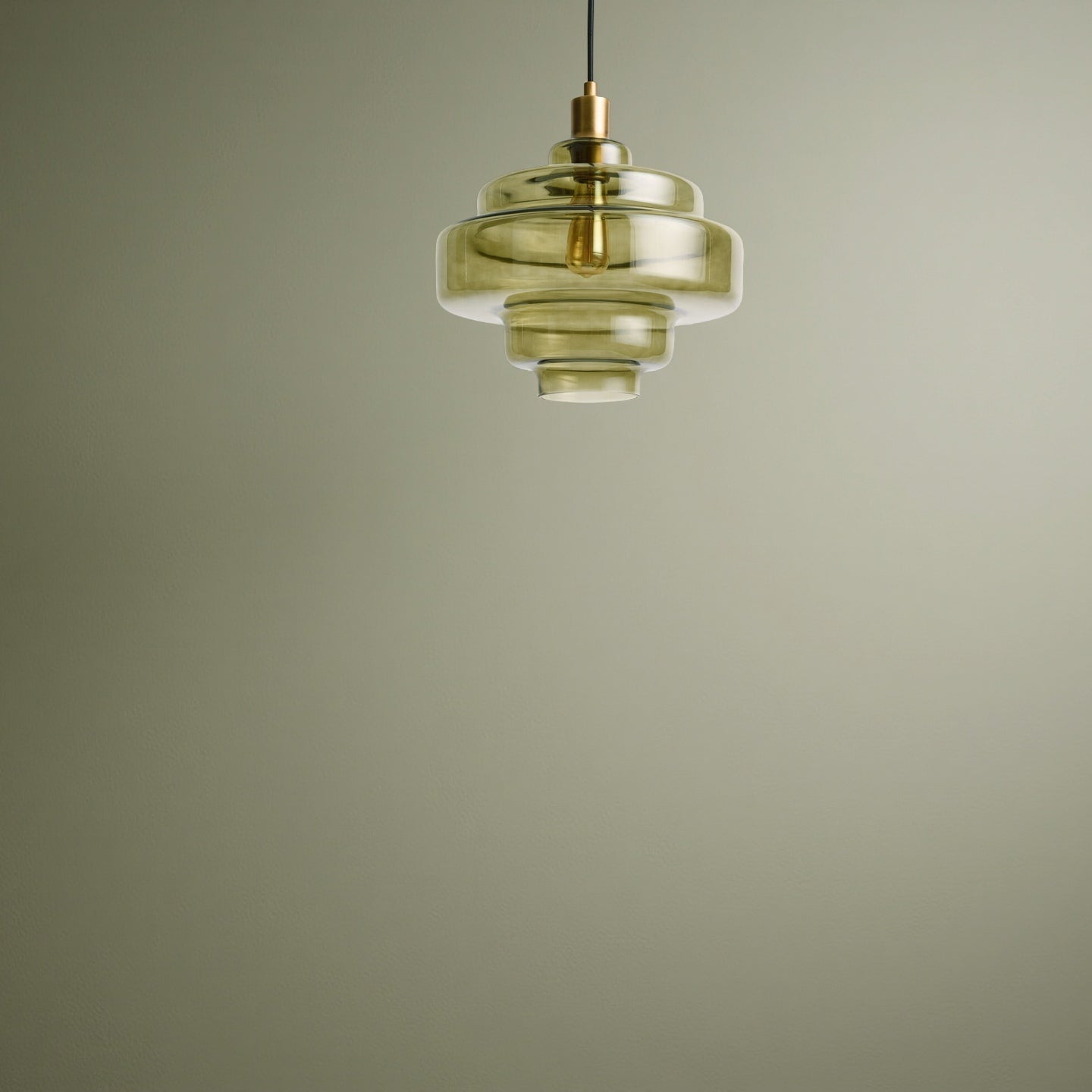 Olive Green Handblown Glass Pendant Lamp - Multi Tiered Hanging Lamp