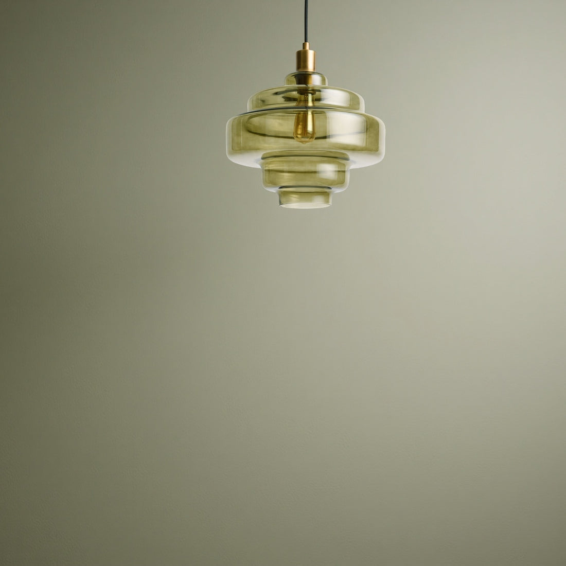 Olive Green Handblown Glass Pendant Lamp - Multi Tiered Hanging Lamp