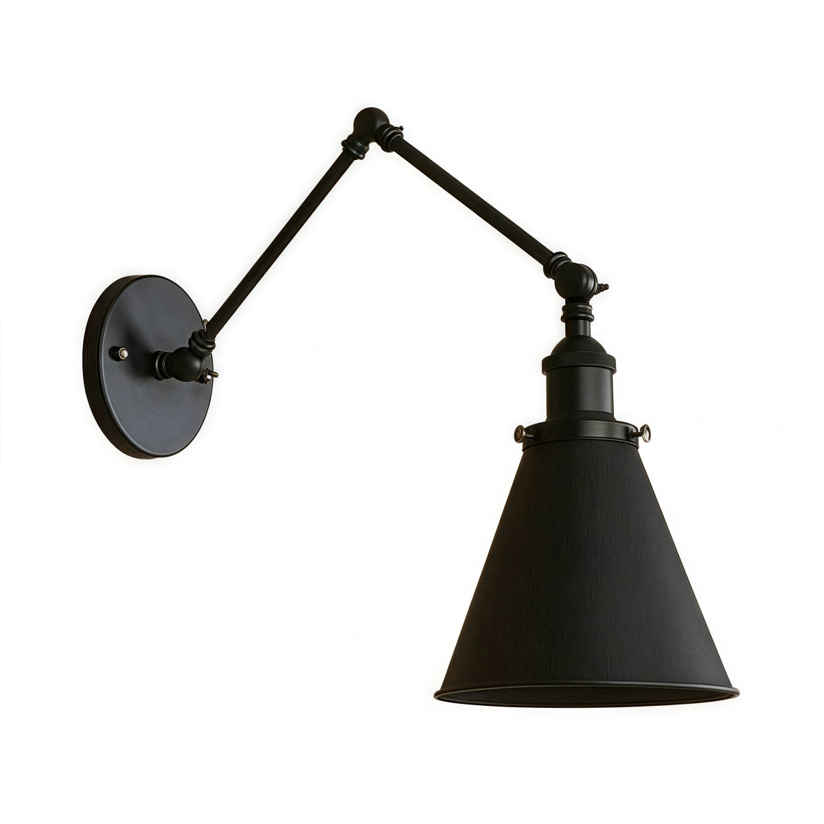 Industrial Swing Arm Wall Light – Black Adjustable Metal Farmhouse Lamp