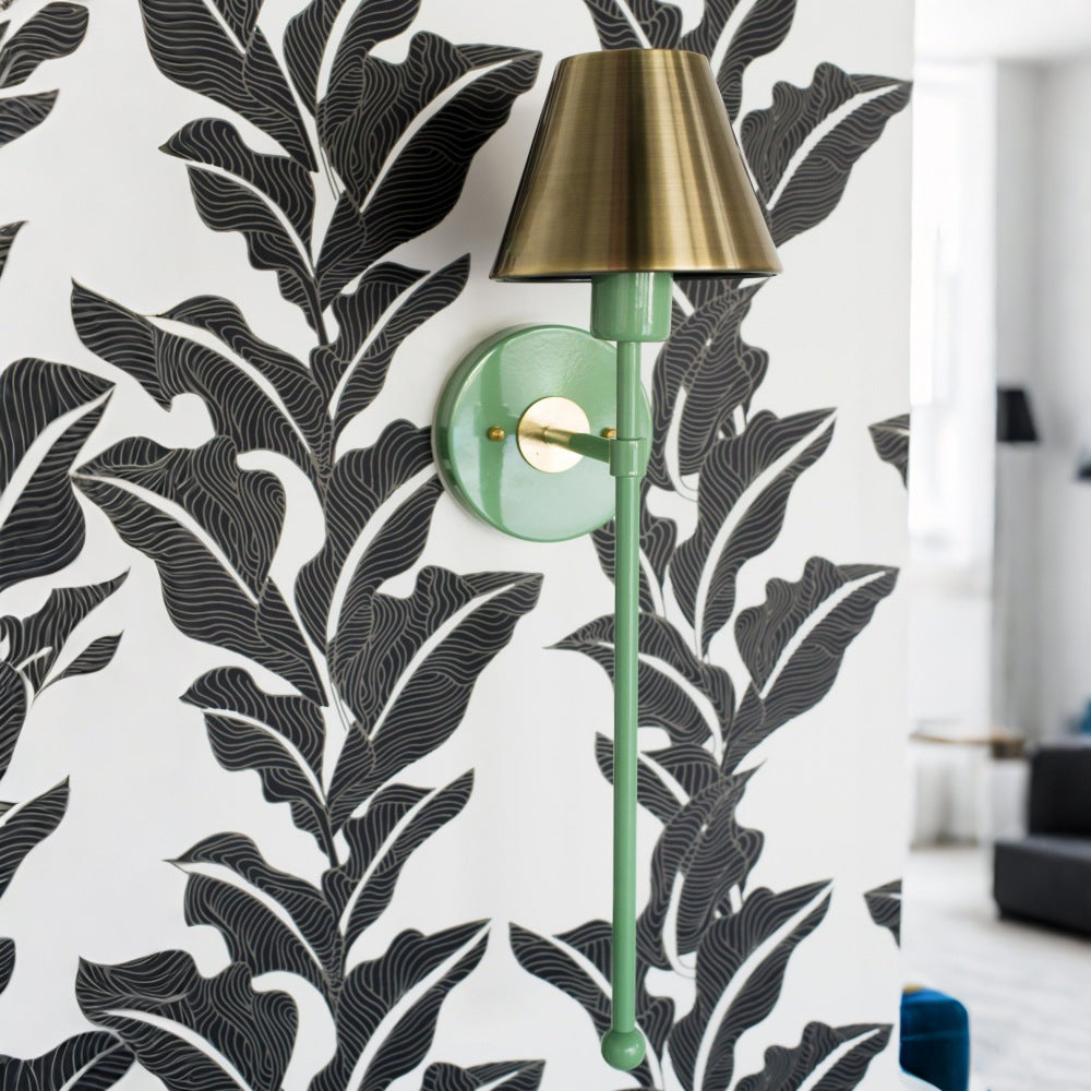 Colorful Single Light Wall Sconce - Brass Accent for Bathroom & Hallway