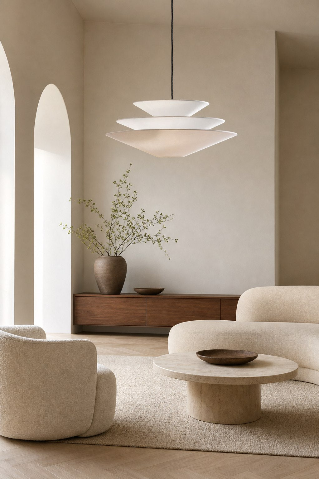 Solivara Pendant – Linen Pendant Light – Layered Shade