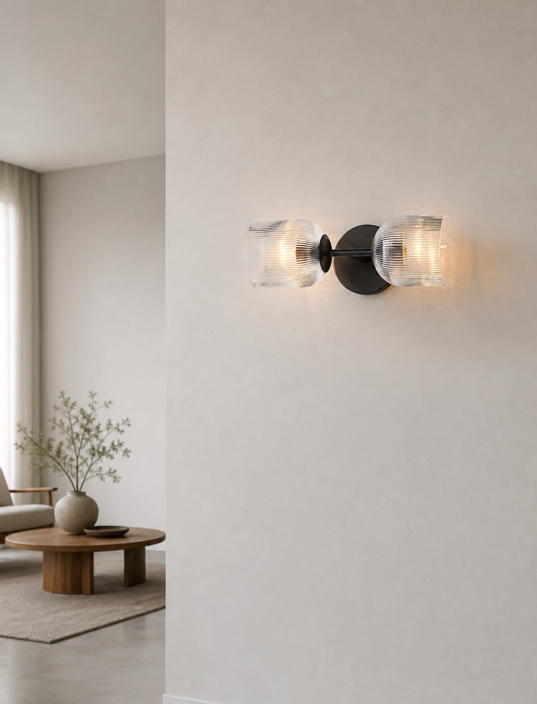 Bravira Ribbed Glass Sconce - Metal Wall Light with Clear Glass Shade