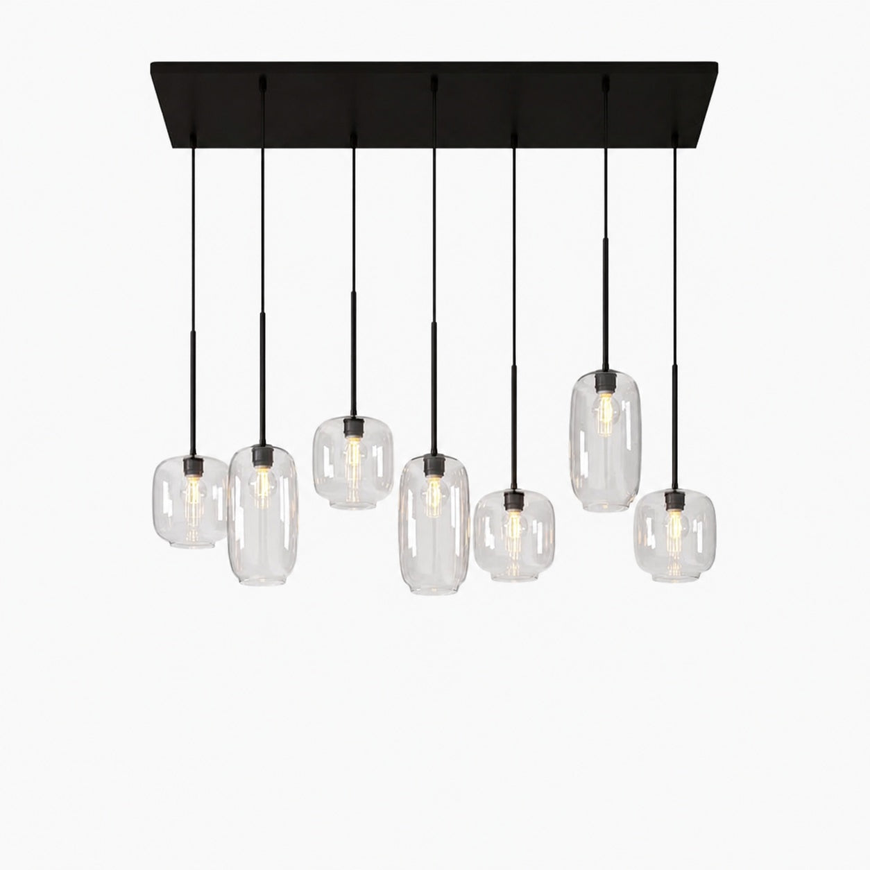 Lumivelle Sculptural 7-Light Chandelier – Adjustable Height Modern Glass Pendant