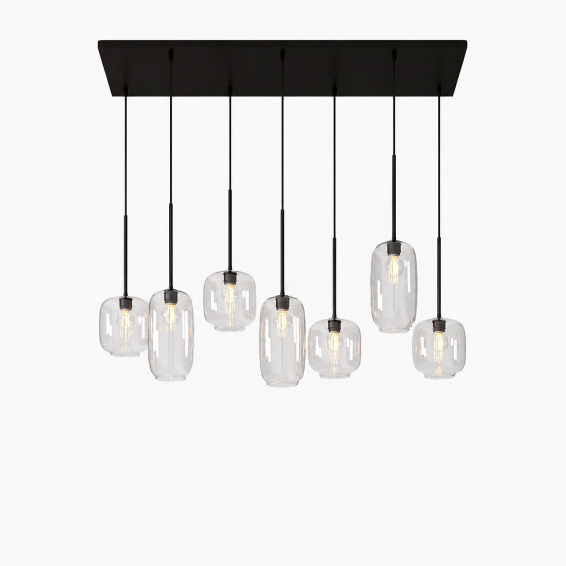 Lumivelle Sculptural 7-Light Chandelier – Adjustable Height Modern Glass Pendant